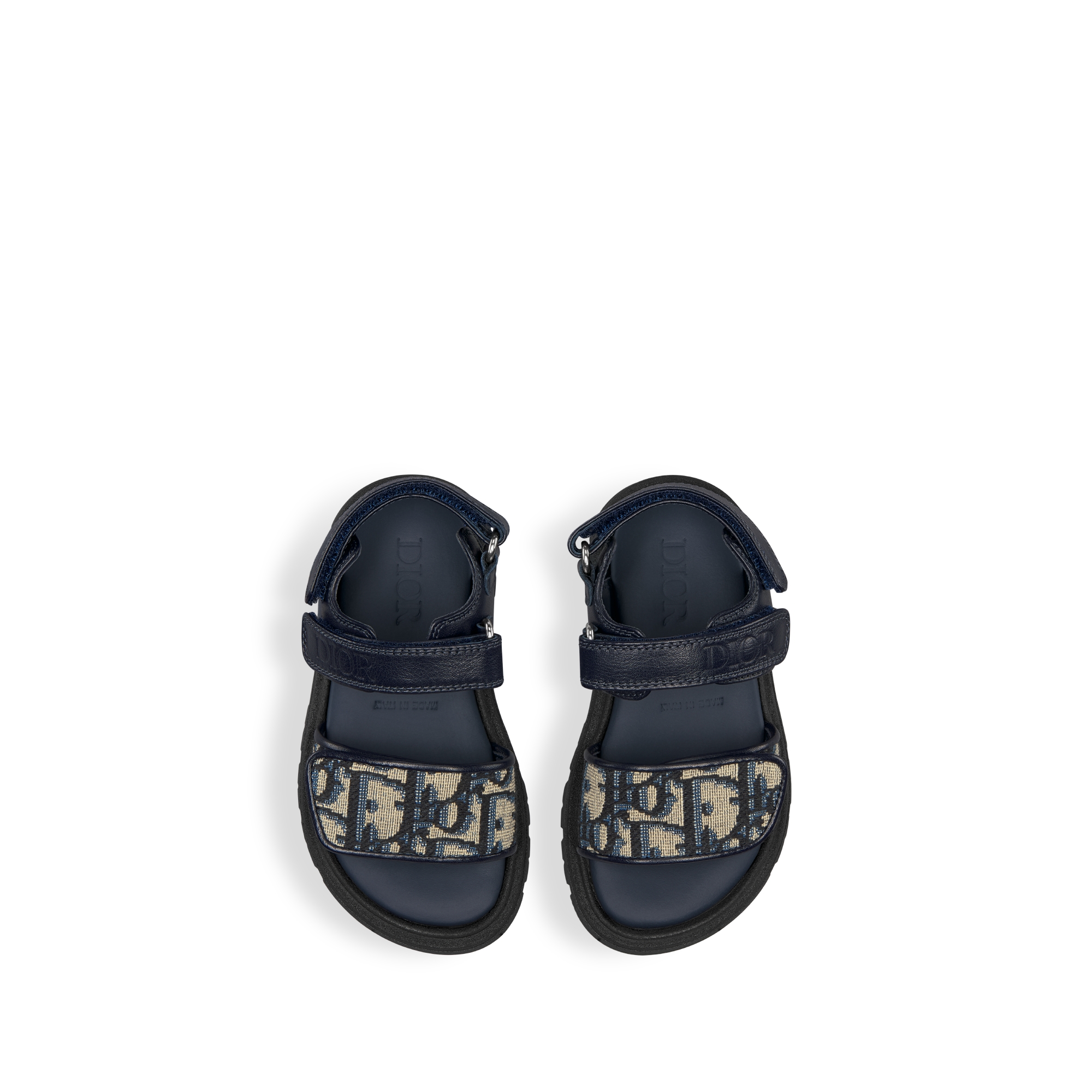 Sandaal voor baby’s Marineblauw kalfsleer en beige en zwarte Dior Oblique-jacquard E06