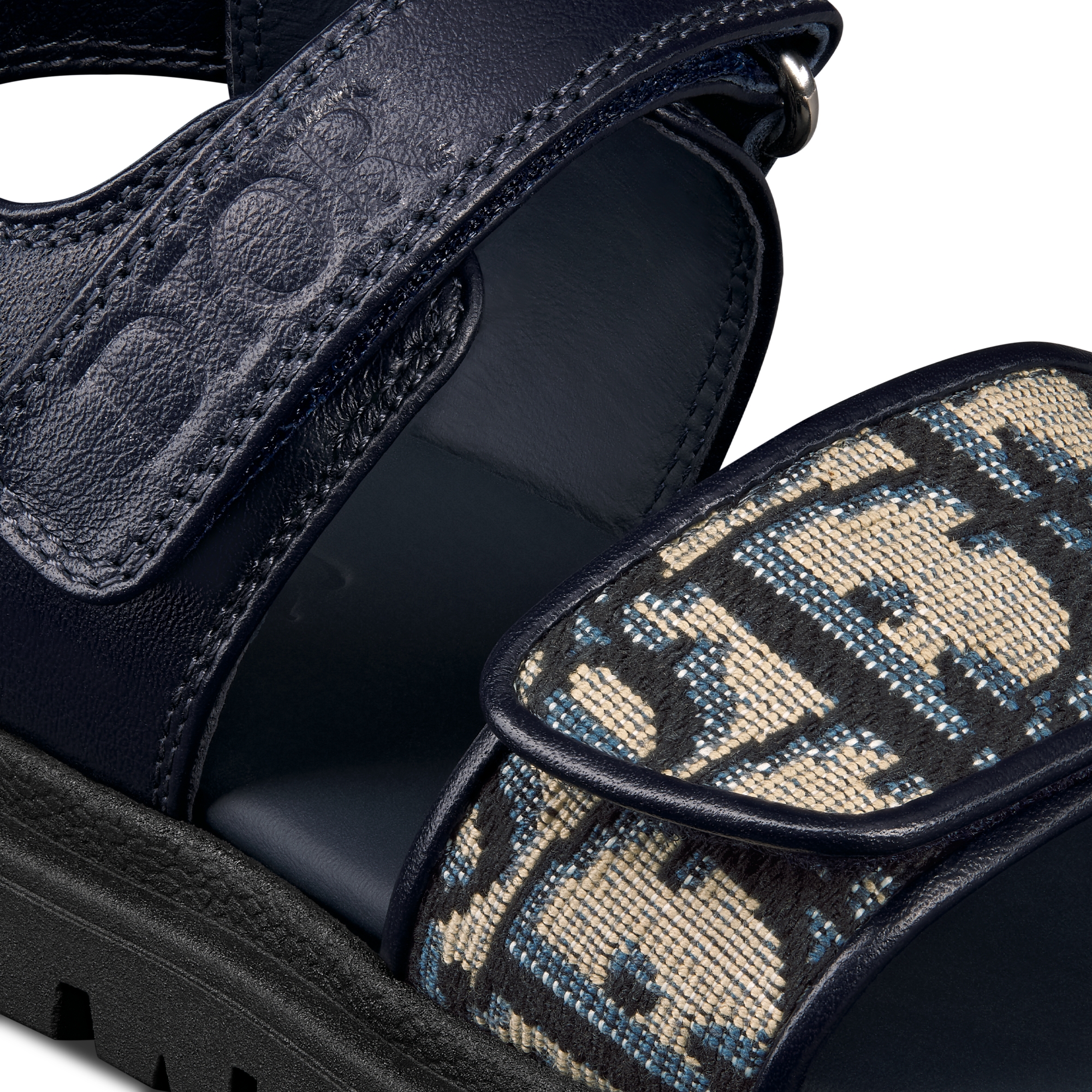 Sandaal voor baby’s Marineblauw kalfsleer en beige en zwarte Dior Oblique-jacquard E09