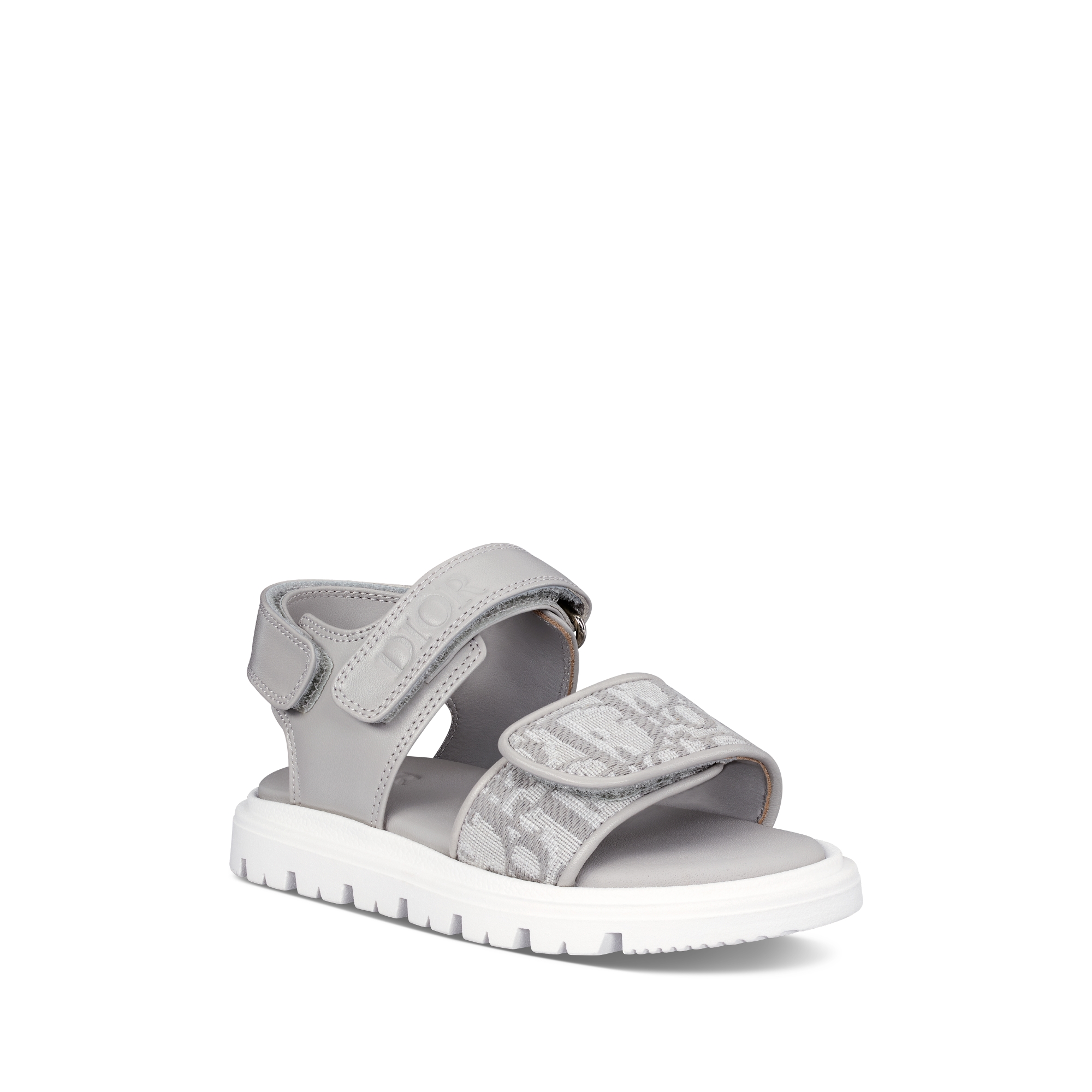 Sandale bébé Cuir de veau et toile jacquard Dior Oblique gris E03