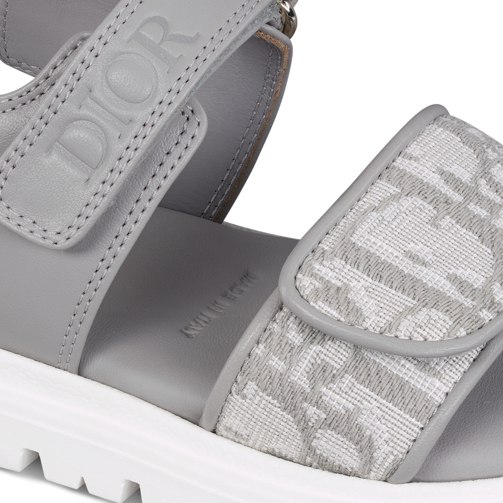 Sandale bébé Cuir de veau et toile jacquard Dior Oblique gris E09
