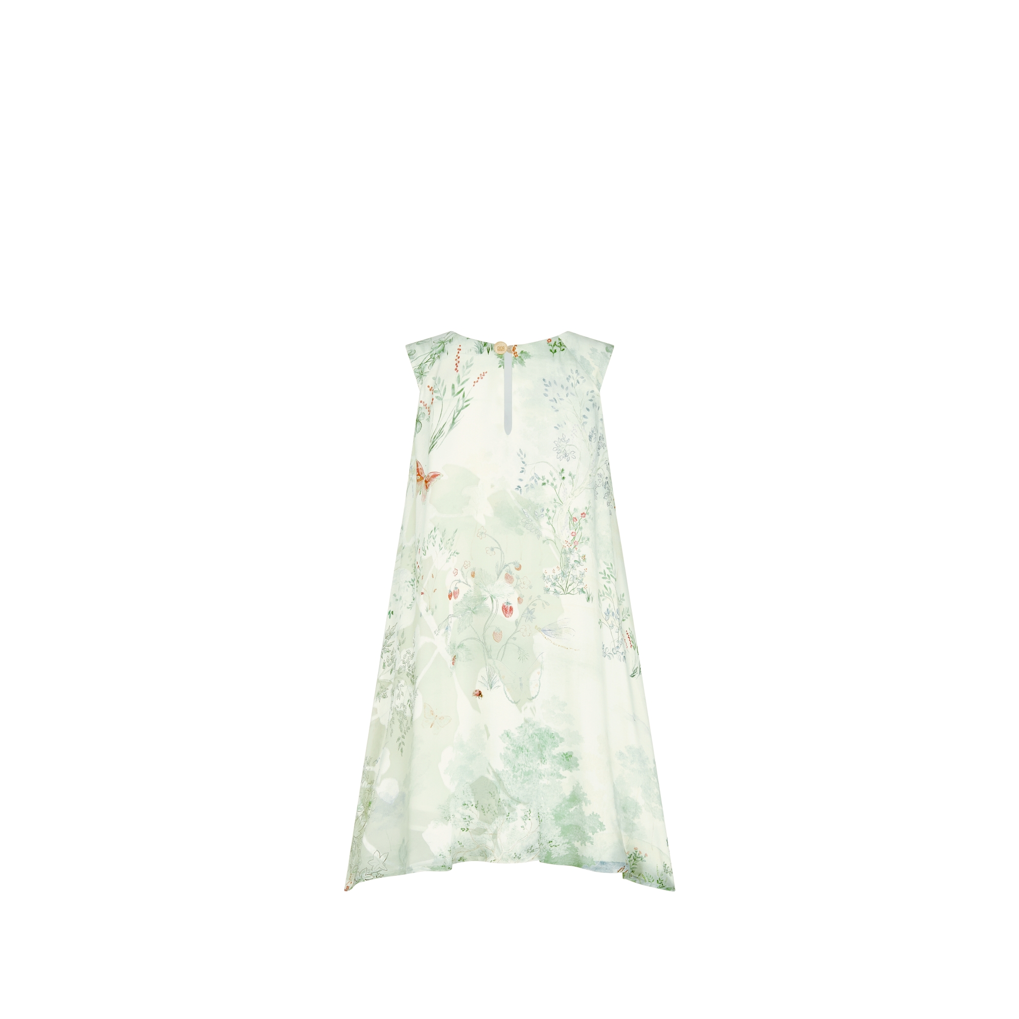 Kids' Flared Dress Ivory Satin-Finish Voile with Multicolor Forêt Enchantée Motif E08