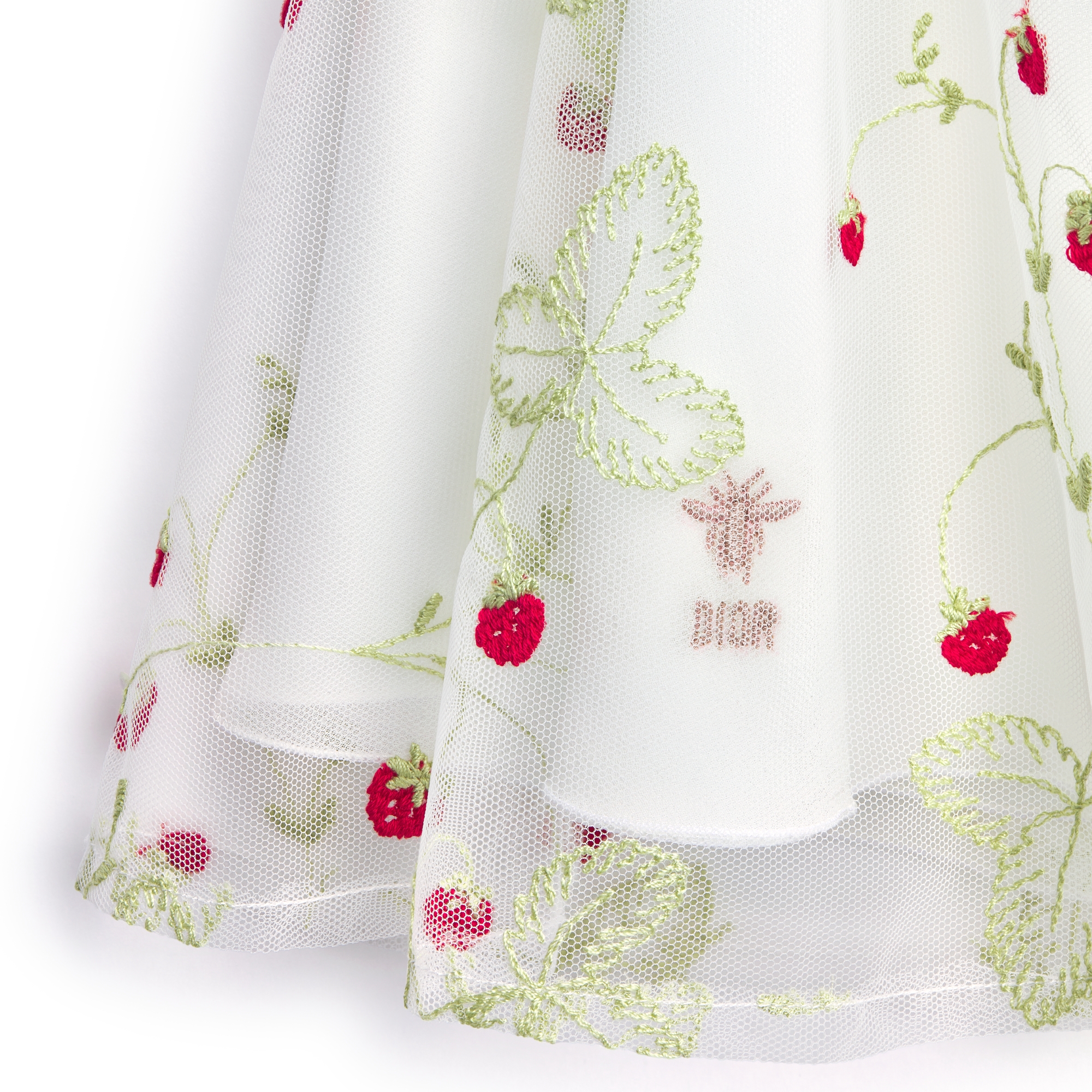 Baby Flared Dress Ivory Tulle Embroidered with Multicolor Jardin de Fraises Motif E09