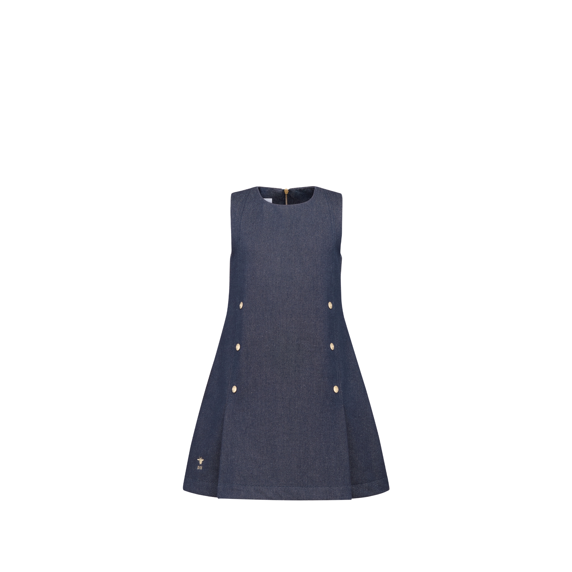 Kids' A-Line Dress Dark-Wash Blue Denim-Effect Cotton Gabardine E01
