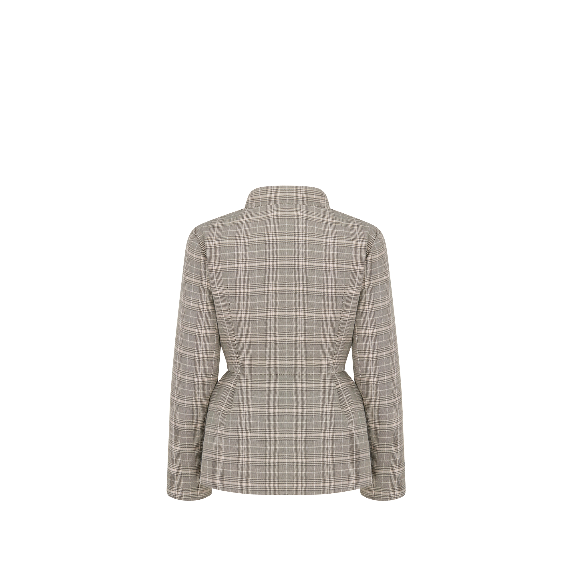 Kids' Bar Jacket Gray, Pink and Silver-Tone Wool Blend with Prince of Wales Motif E08