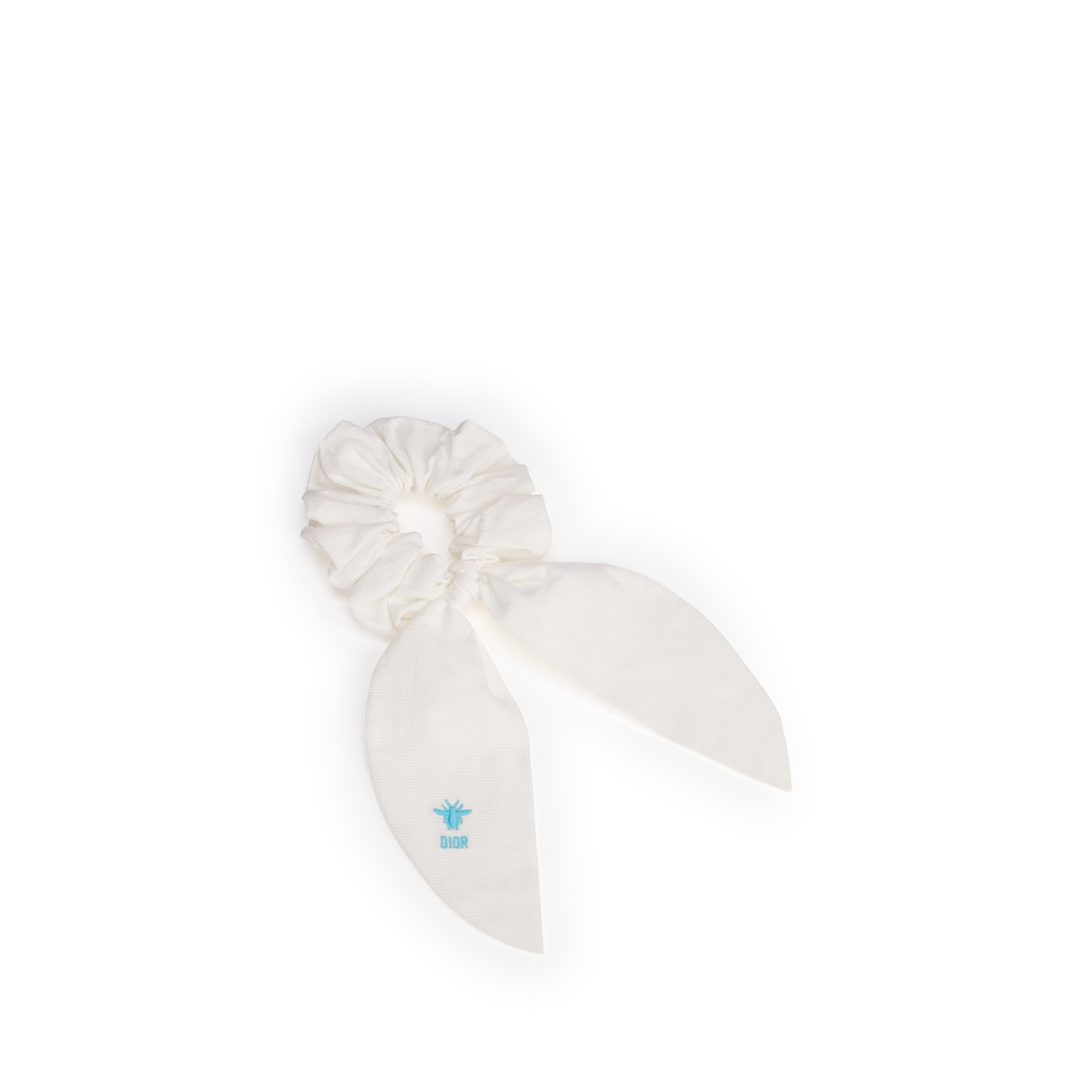 Kids' Scrunchies Ivory Cotton Voile with Macro Dior Oblique Jacquard, Turquoise Seasonal Floral Motif and Multicolor Madras-Style Motif E09