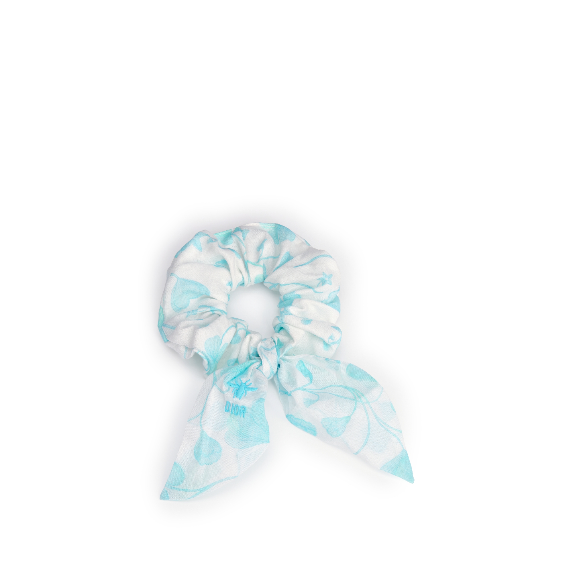 Kids' Scrunchies Ivory Cotton Voile with Macro Dior Oblique Jacquard, Turquoise Seasonal Floral Motif and Multicolor Madras-Style Motif E11