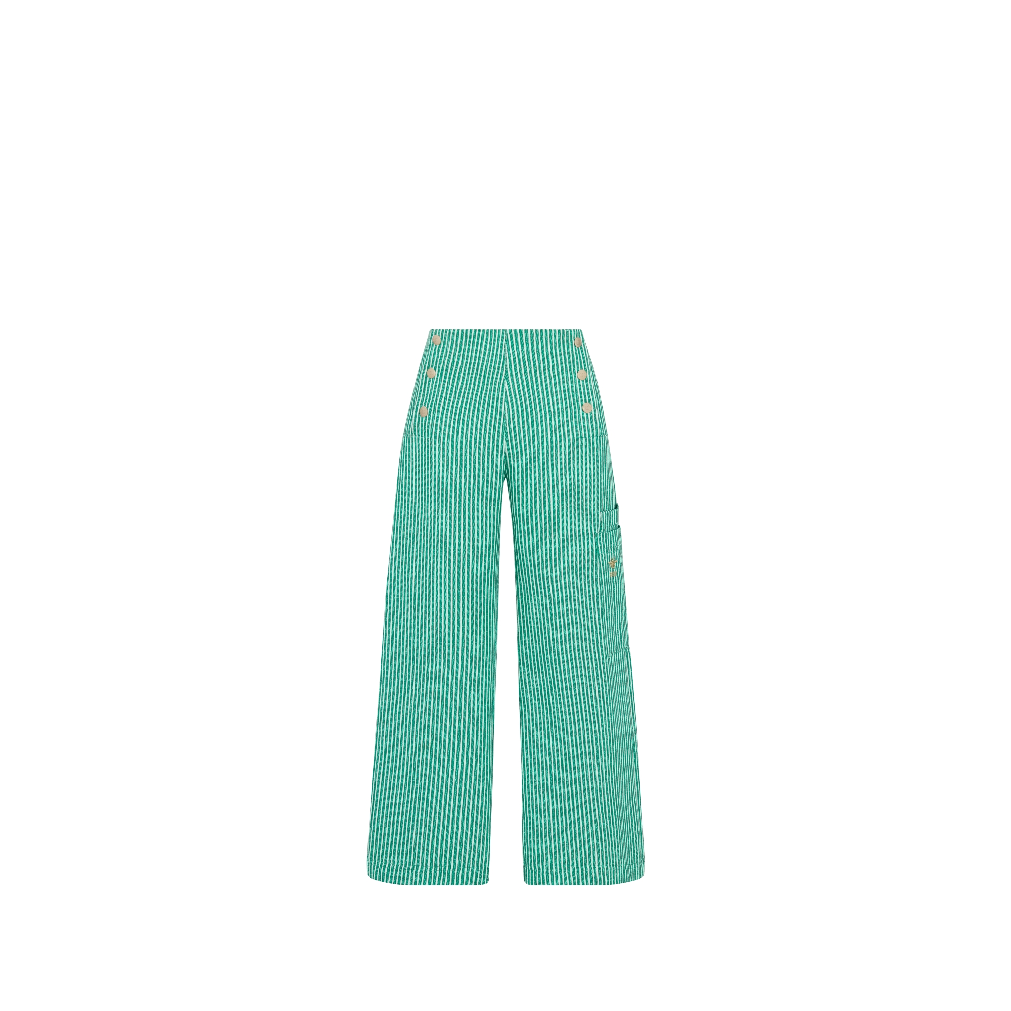 Kids' Wide-Leg Pants Cotton and Linen with Ivory and Green Stripes E01