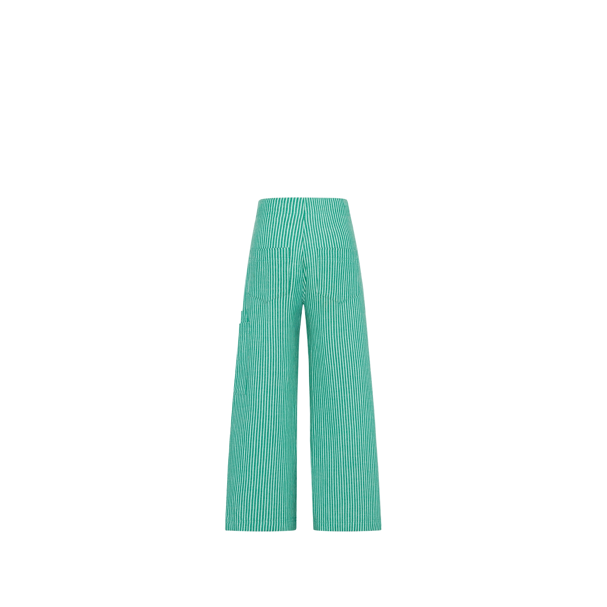 Kids' Wide-Leg Pants Cotton and Linen with Ivory and Green Stripes E08
