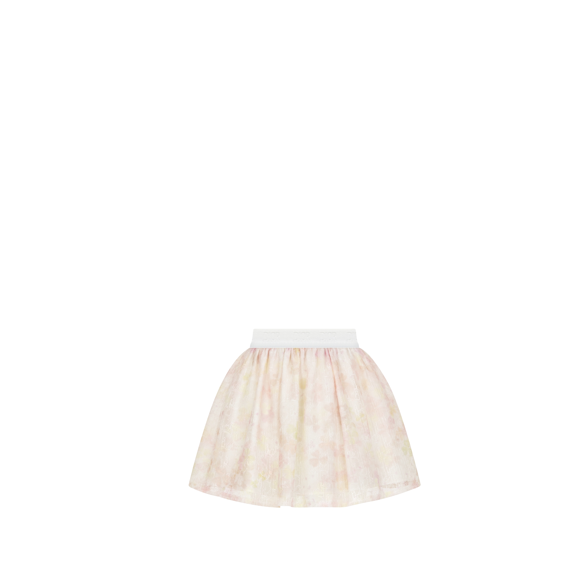 Kids' Short Skirt Ivory Tulle with Multicolor Clover Motif and Tonal Dior Oblique Embroidery E01
