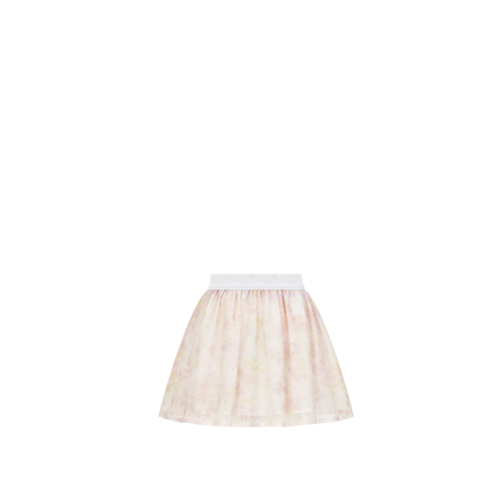 Kids' Short Skirt Ivory Tulle with Multicolor Clover Motif and Tonal Dior Oblique Embroidery E08