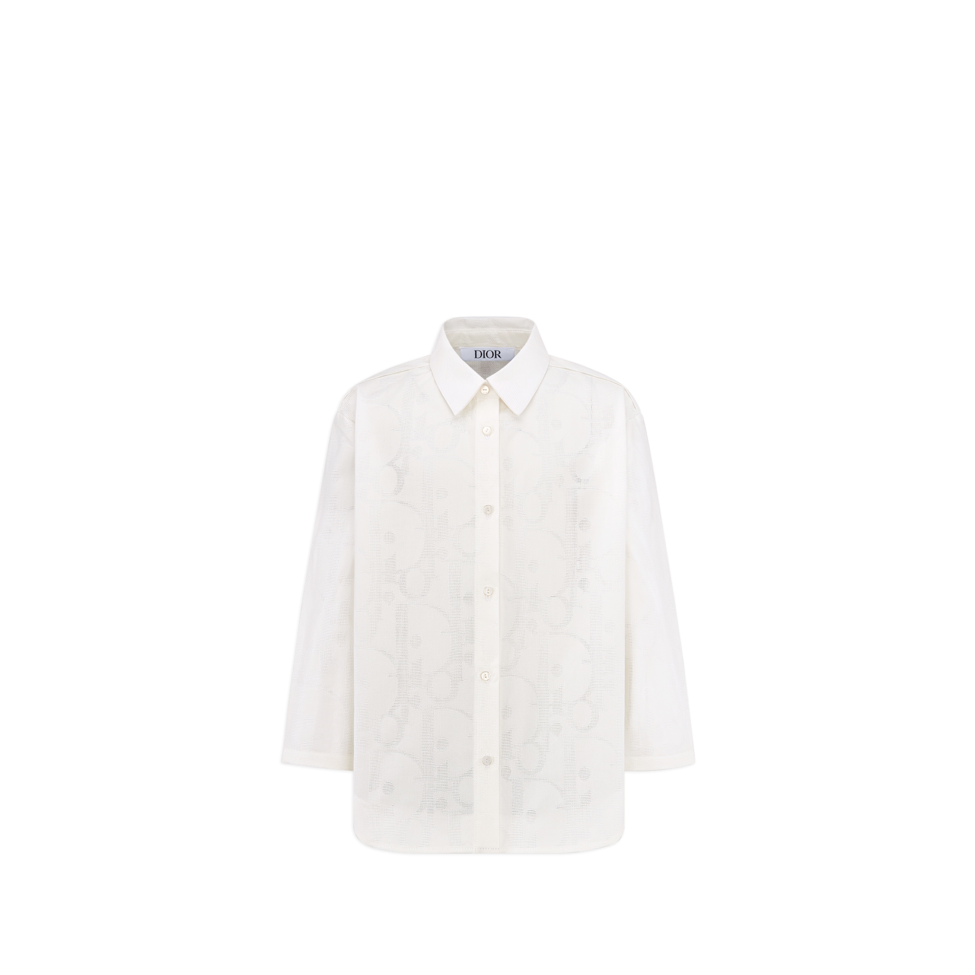 Camicia per bambini Voile di cotone color avorio con jacquard Dior Oblique macro E01