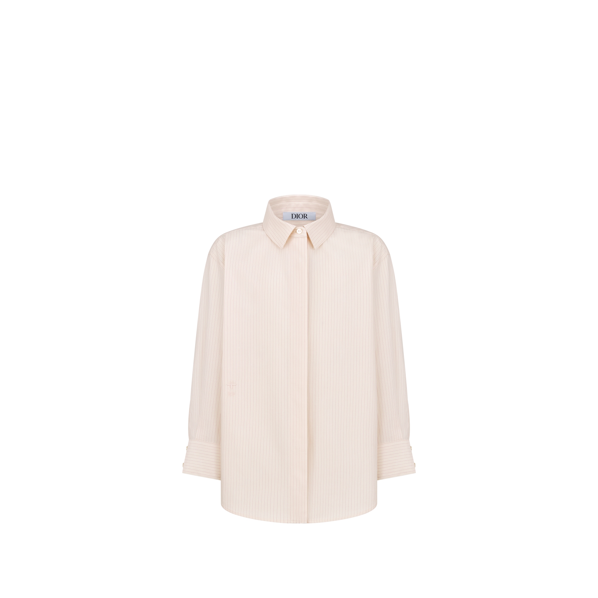 Kids' Shirt Ivory Cotton Poplin with Pale Pink Stripes E01