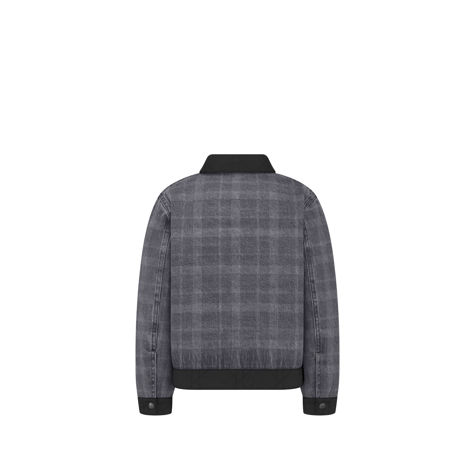Kids' Jacket Gray Checkered Cotton Denim and Black Cannage Technical Fabric E08