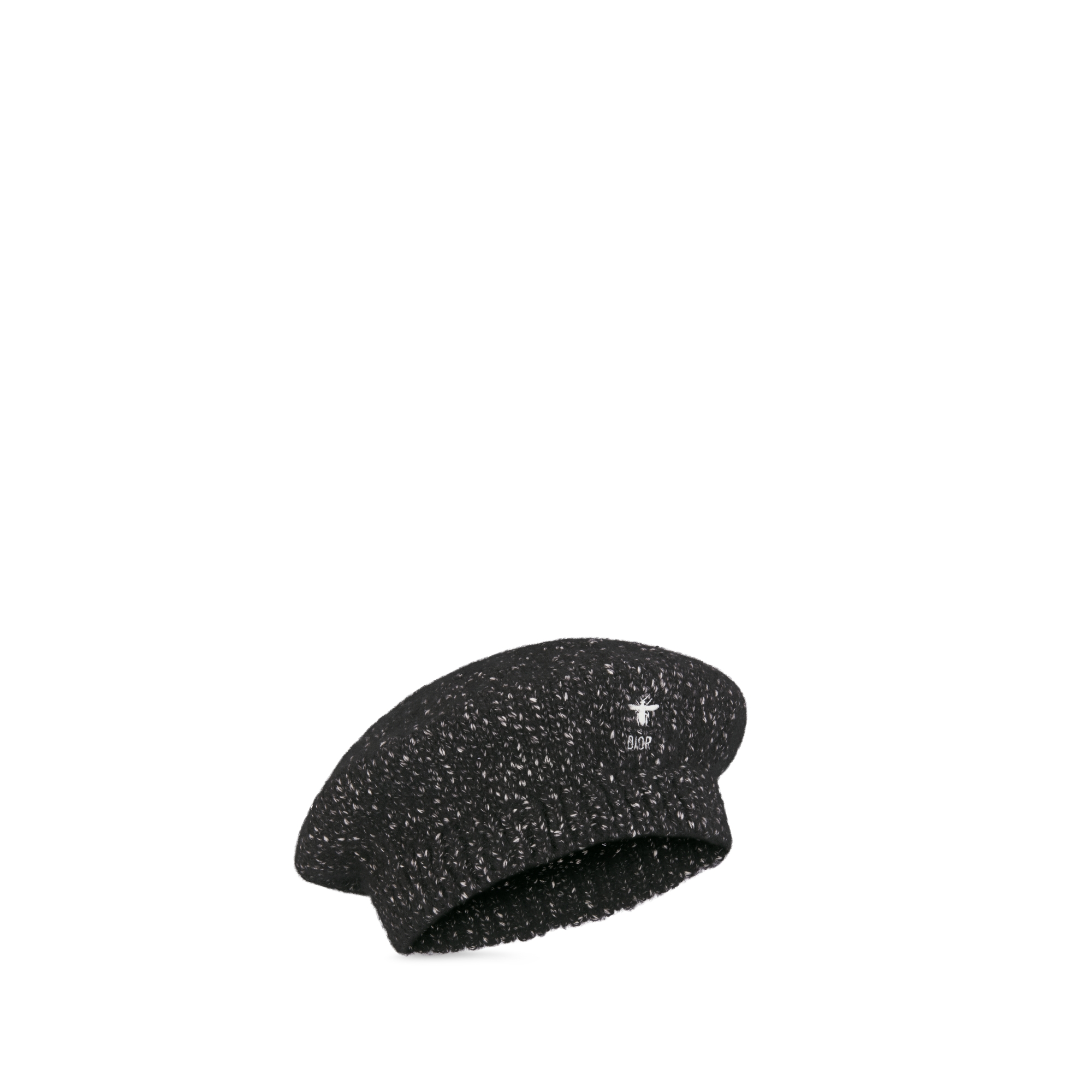 Kids' Beret Black and White Tweed-Effect Cotton and Wool Mouliné Knit E03
