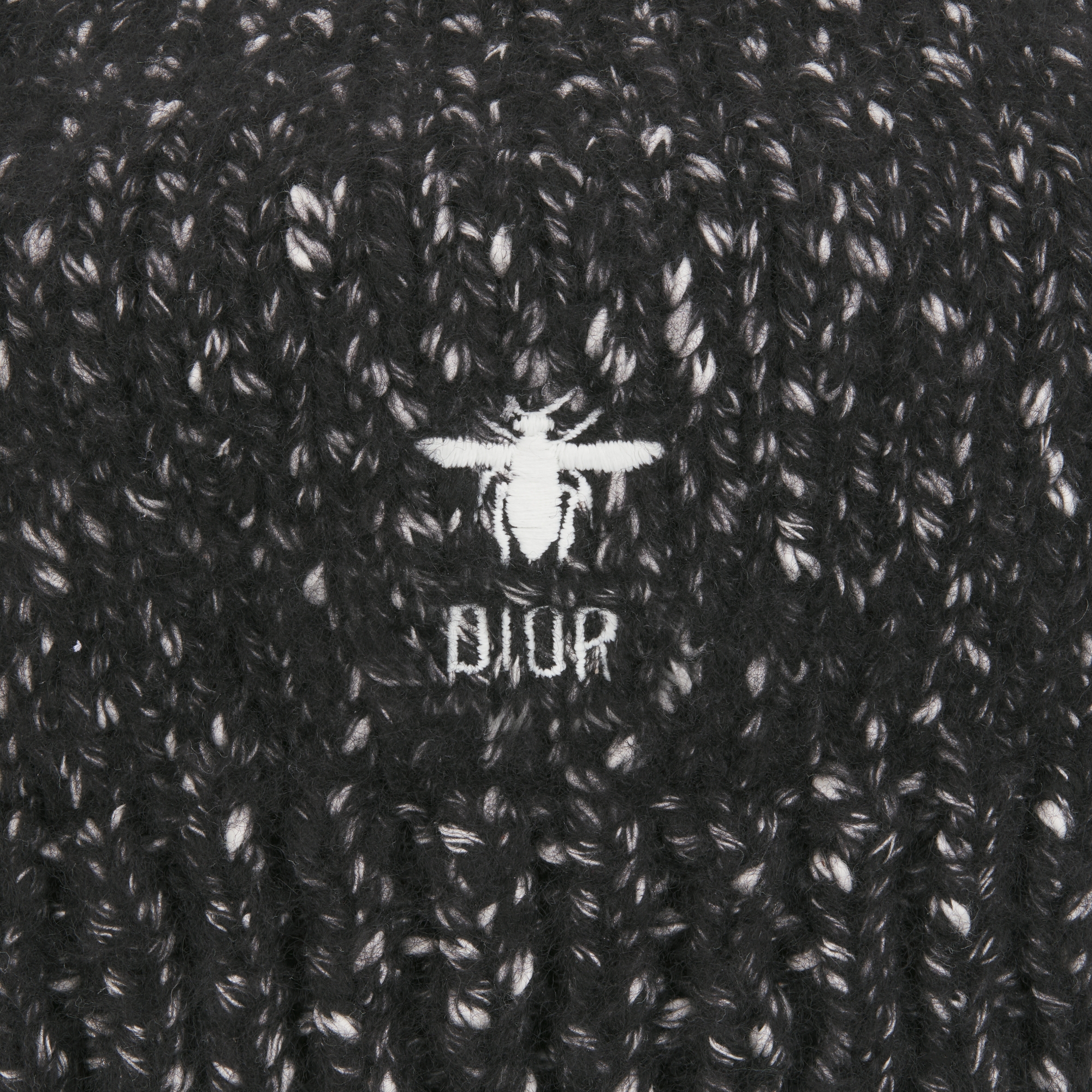 Kids' Beret Black and White Tweed-Effect Cotton and Wool Mouliné Knit E09