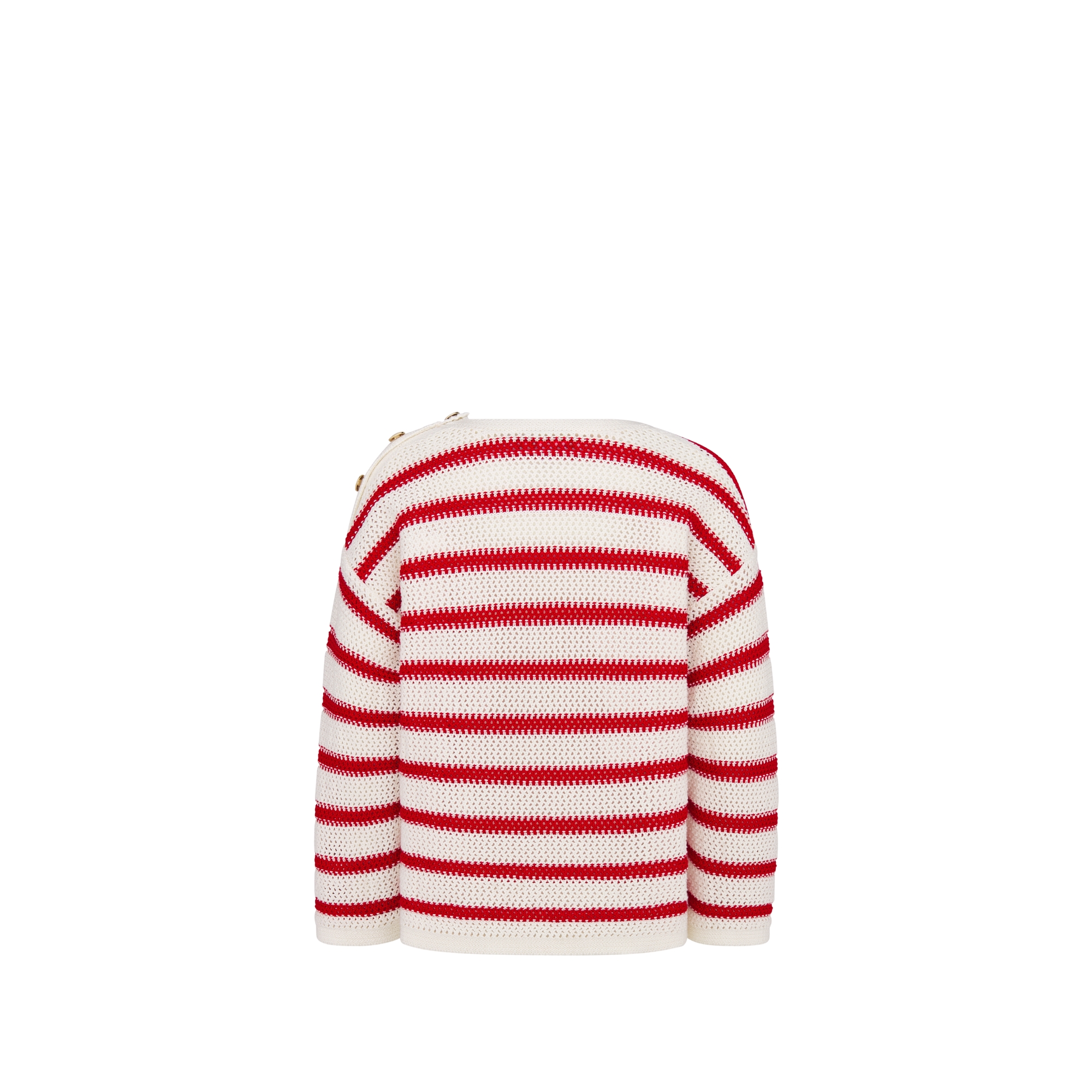 Kids' Sweater Openwork Cotton Knit with Ivory and Raspberry Red Stripes E08