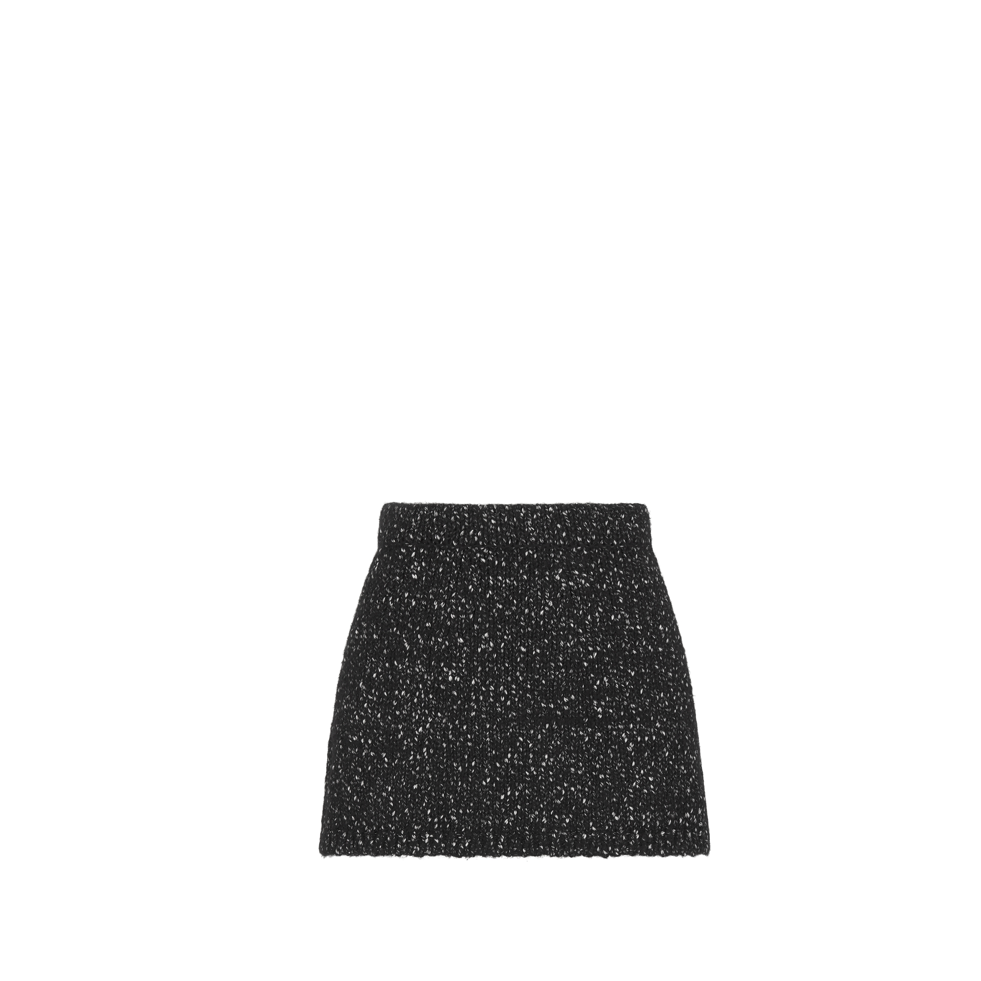 Kids' A-Line Skirt Black and White Tweed-Effect Cotton and Wool Mouliné Knit E08