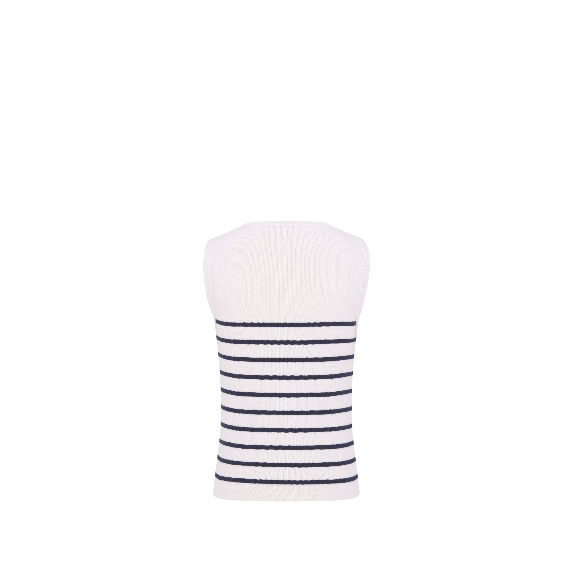 Kids' Tank Top Ivory Cotton and Cashmere Knit with Navy Blue Stripes E08