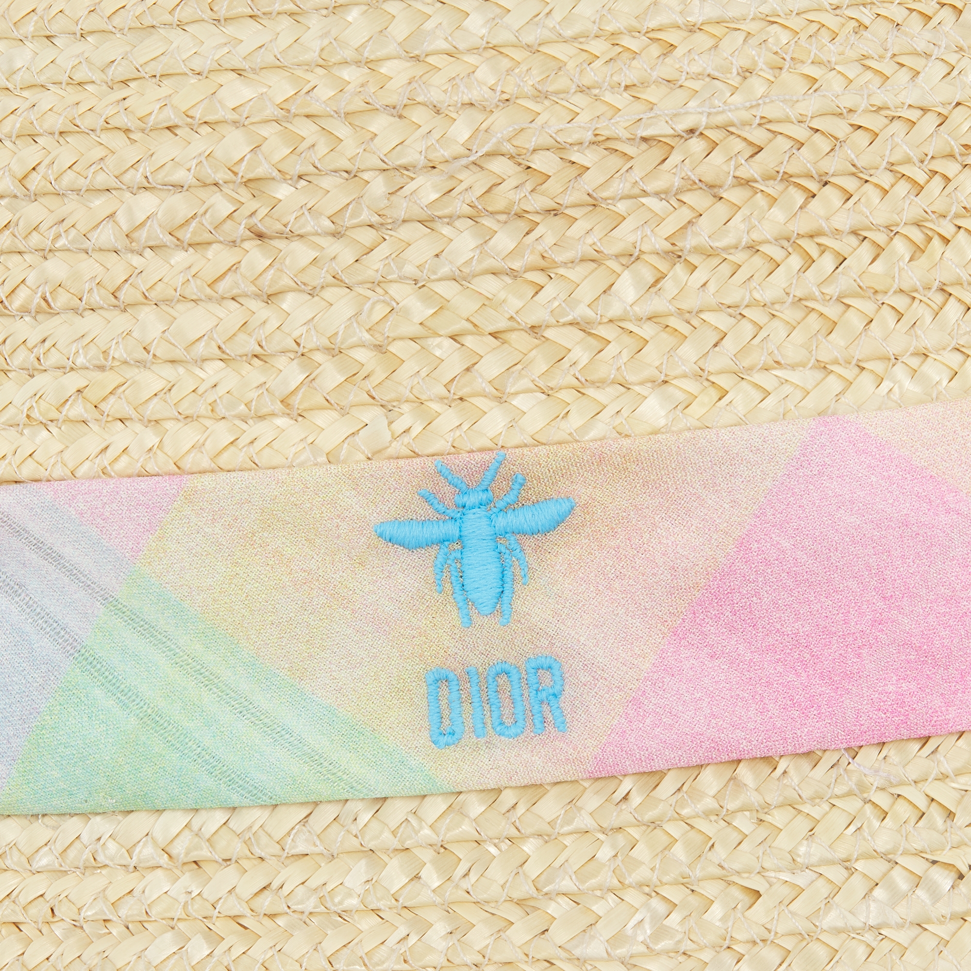 Kids' Hat Natural Straw and Multicolor Madras-Style Cotton Voile E09