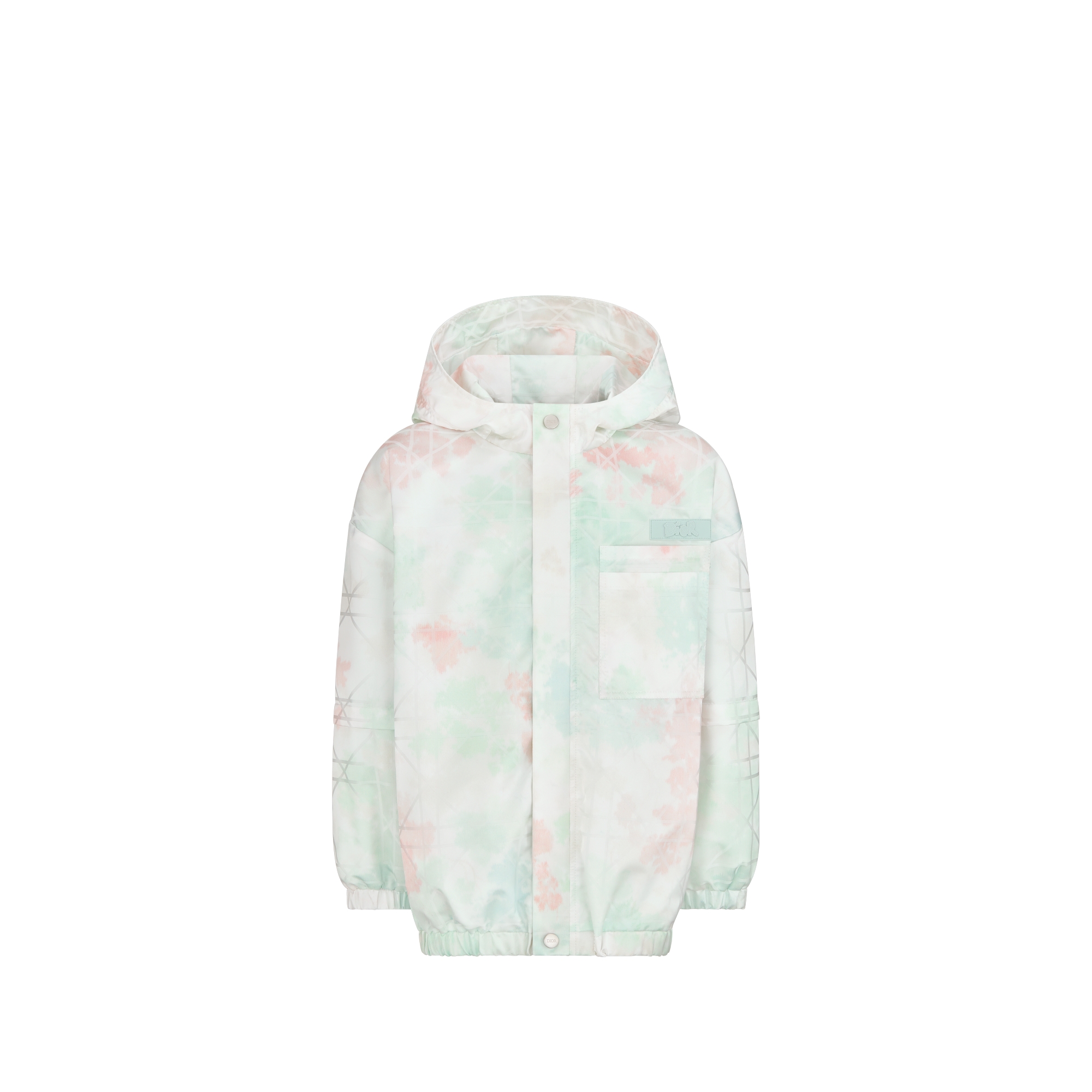 Kids' Hooded Windbreaker Ivory Water-Repellent Cannage Technical Fabric with Multicolor Camouflage Effect E01