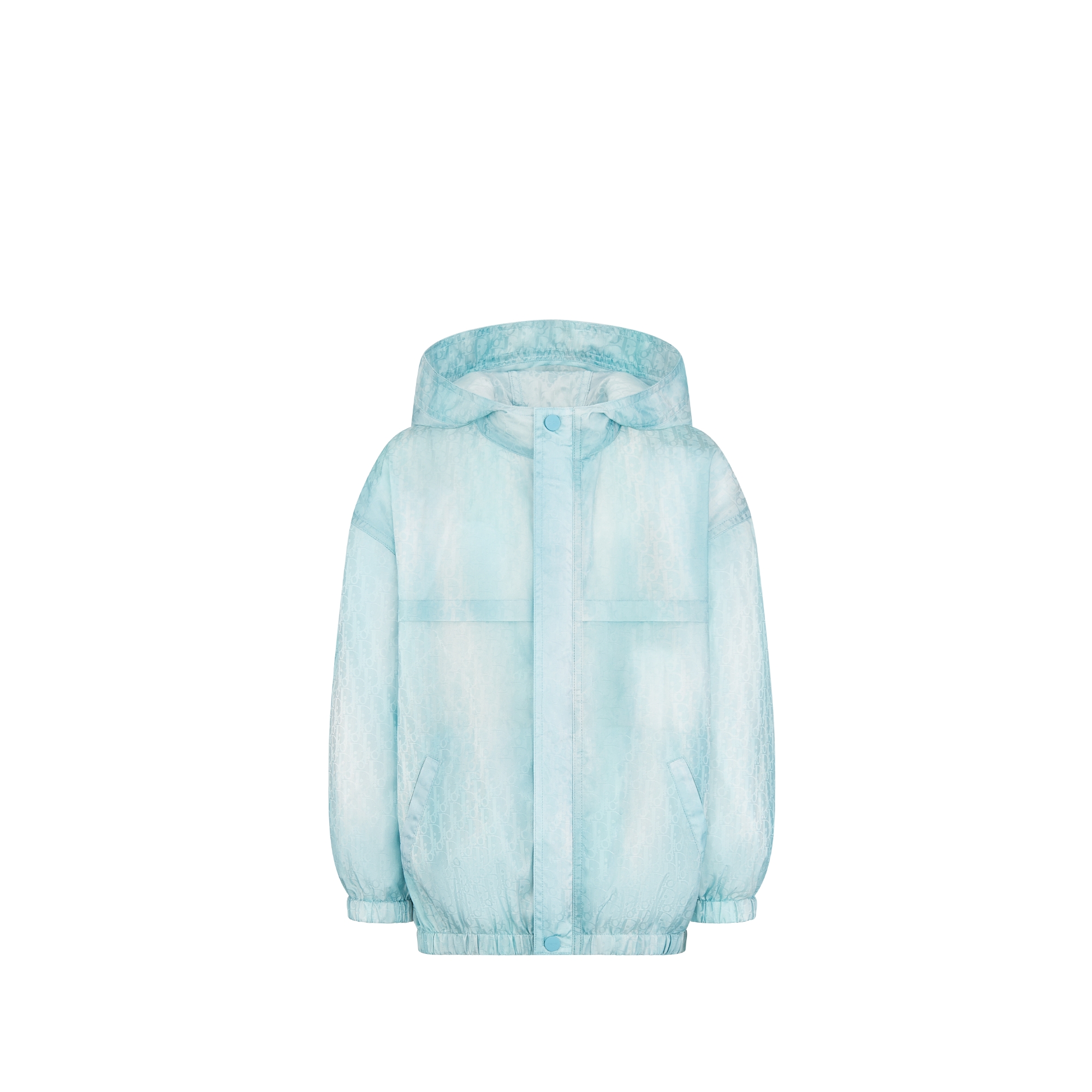 Windbreaker met capuchon voor kinderen Groene en blauwe, waterafstotende technische jacquard met Dior Oblique-motief E01