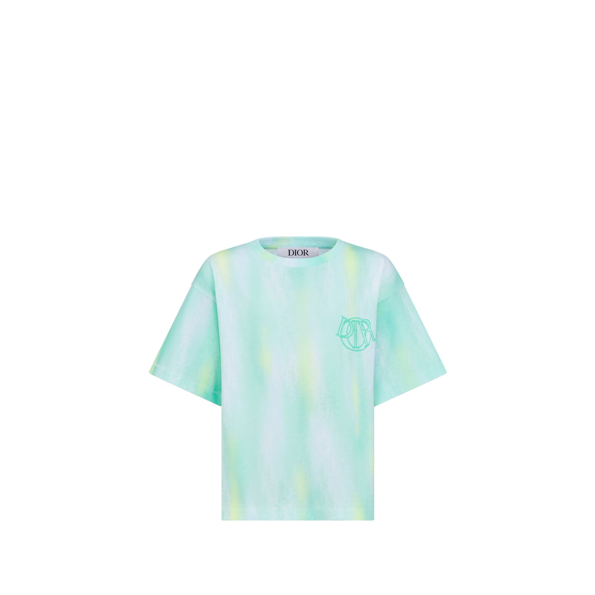 T-shirt per bambini Jersey di cotone giallo e verde céladon con stampa Dior Oblique sfumata E01