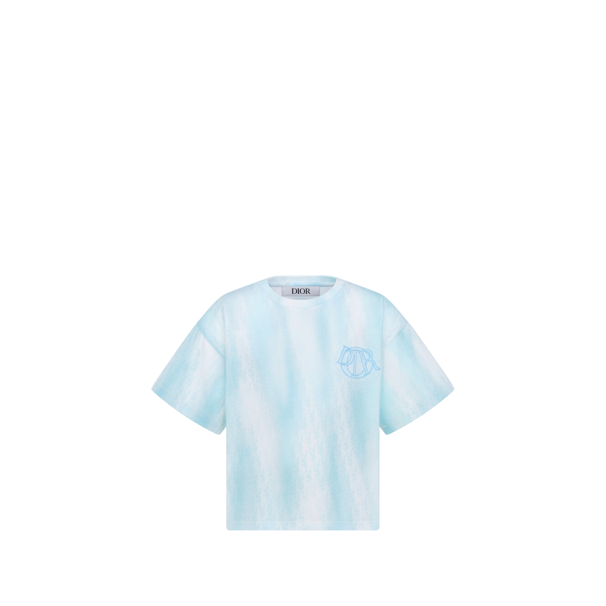 Kids' T-Shirt Turquoise Cotton Jersey with Gradient Dior Oblique Print E01