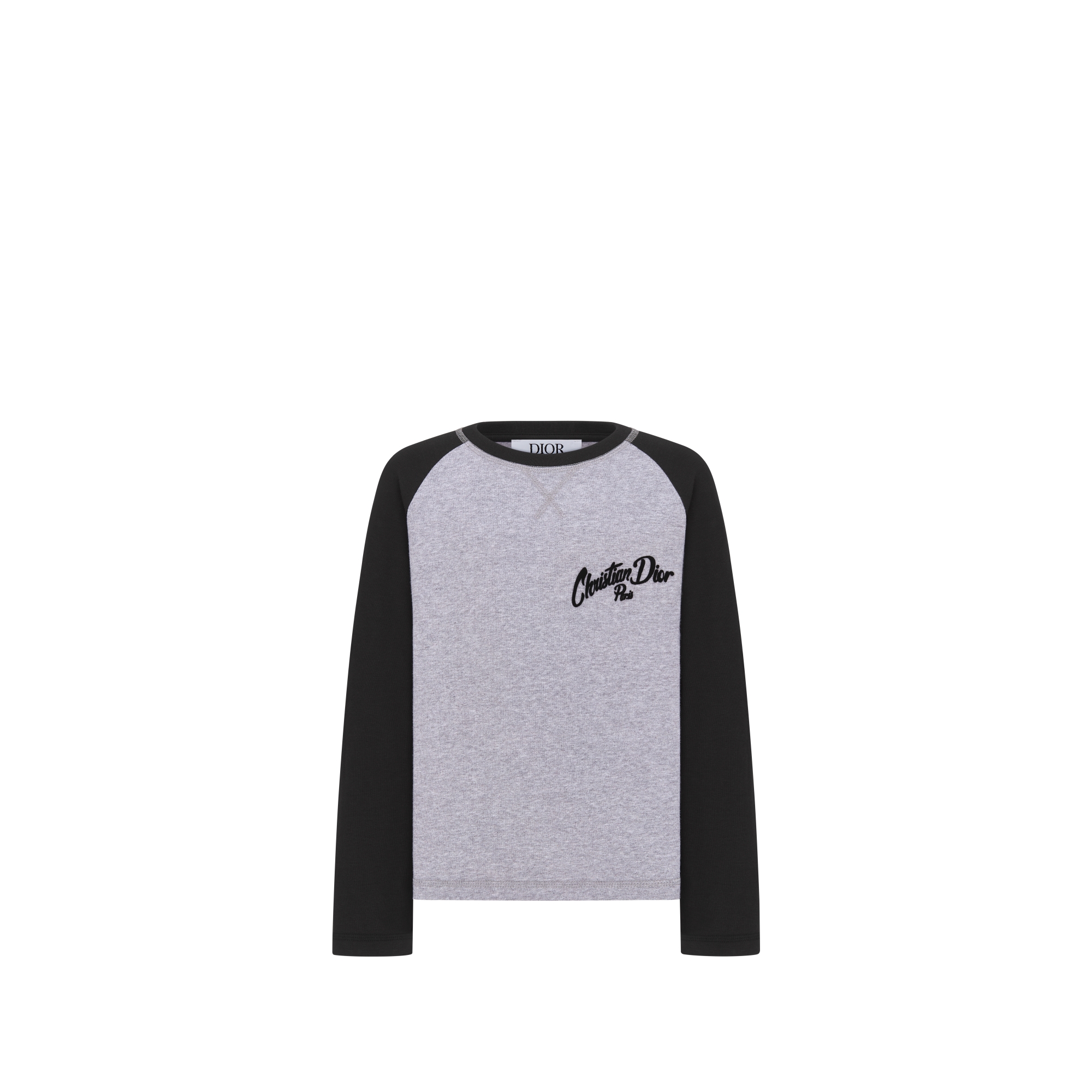 Kids' Long-Sleeved T-Shirt Heathered Gray and Black Cotton Jersey E01