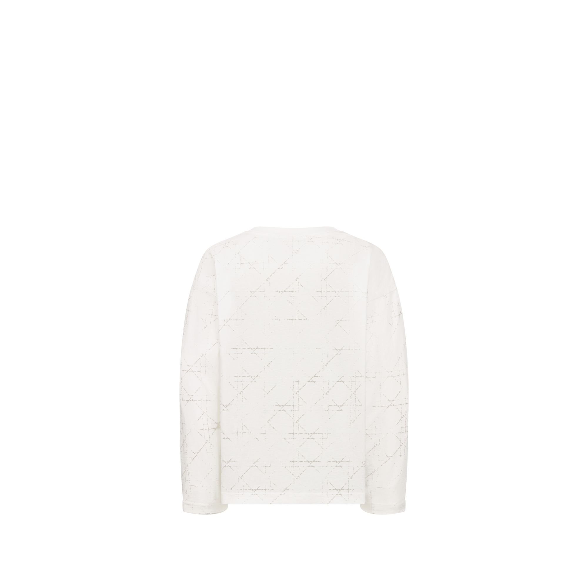 Kids' Long-Sleeved T-Shirt Ivory Cotton Jersey with Faded Light Gray Cannage Motif E08