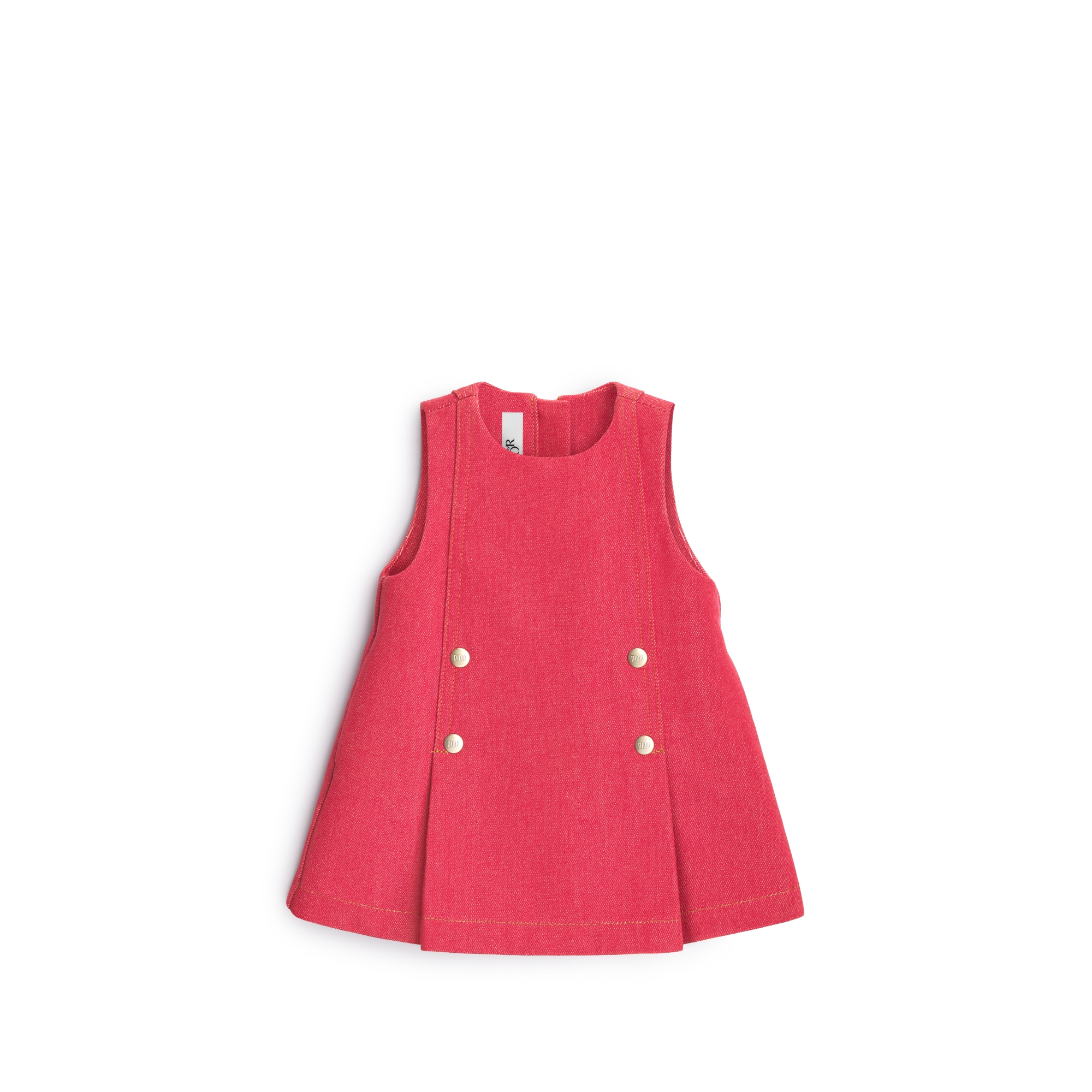 Baby A-Line Dress Stonewashed Raspberry Red Denim-Effect Cotton Gabardine E01