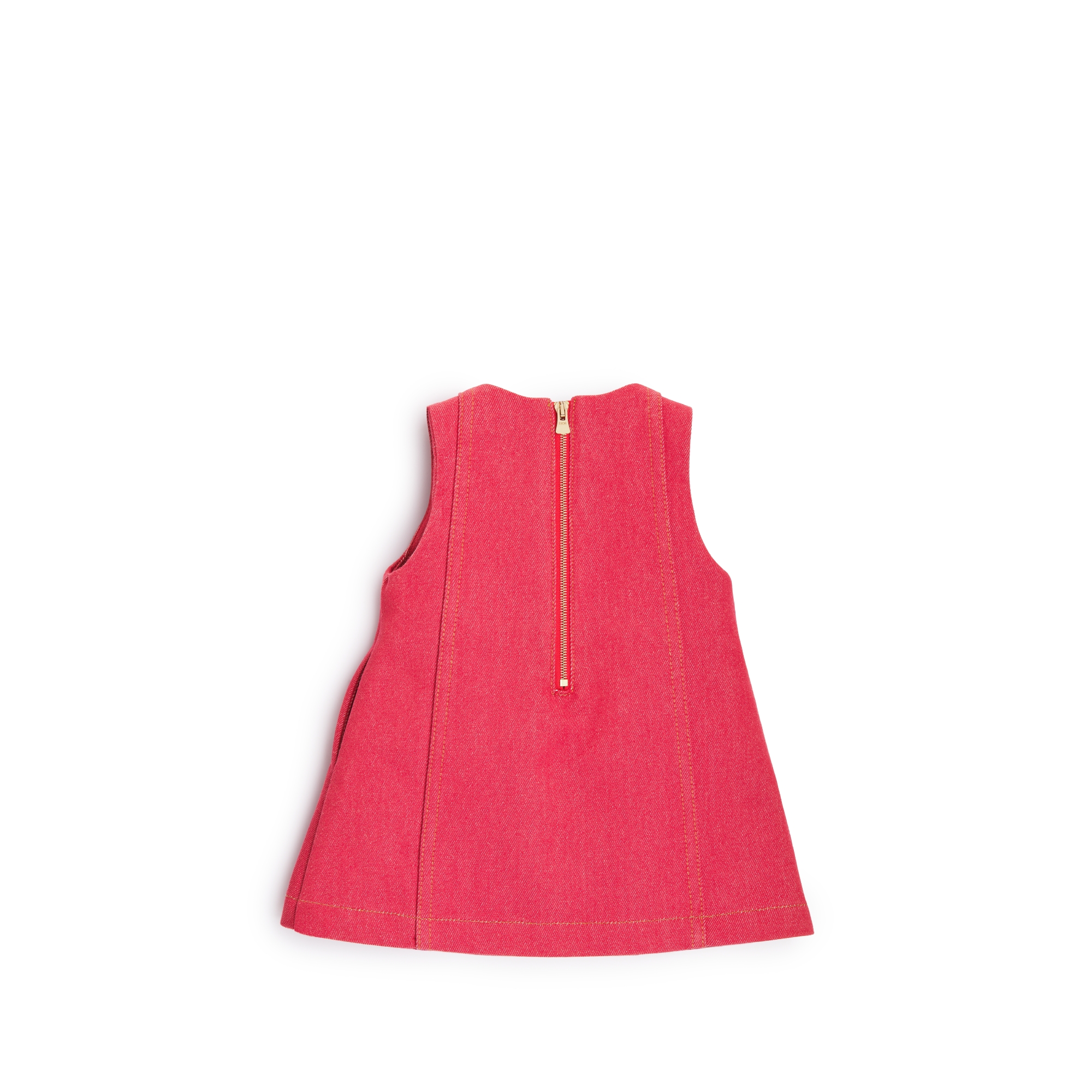 Baby A-Line Dress Stonewashed Raspberry Red Denim-Effect Cotton Gabardine E08