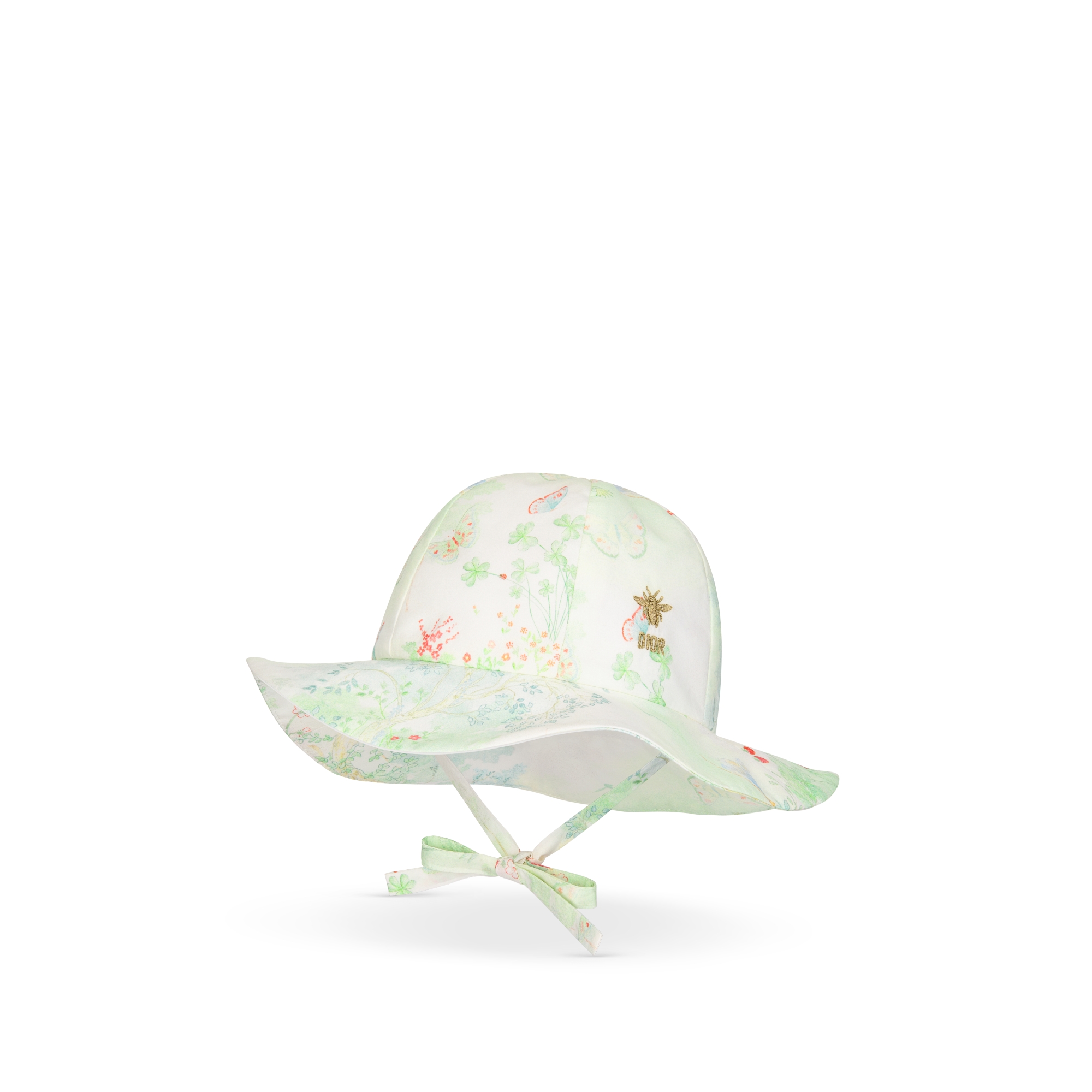 Baby Hat Ivory Cotton Poplin with Multicolor Forêt Enchantée Motif E03