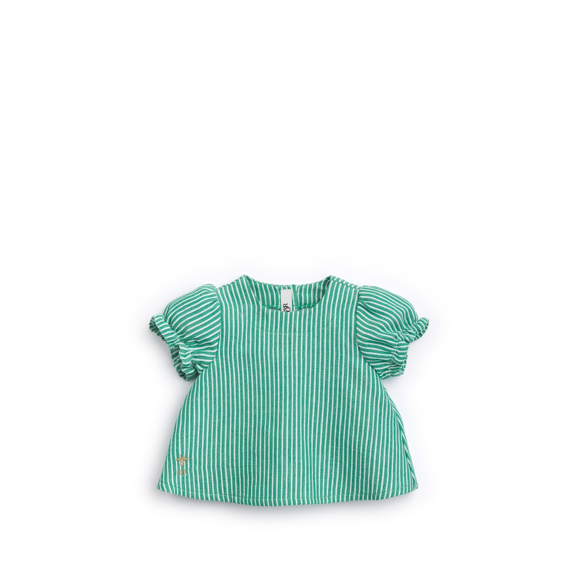 Baby Blouse Cotton and Linen with Ivory and Green Stripes E01