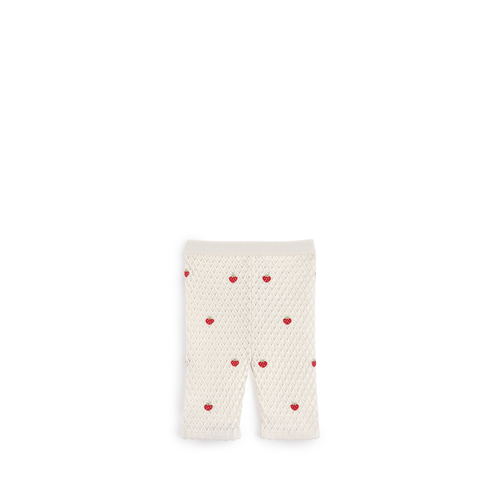 Baby Pants Ivory Cotton and Wool Crochet-Effect Knit with Multicolor Jardin de Fraises Embroidery E08