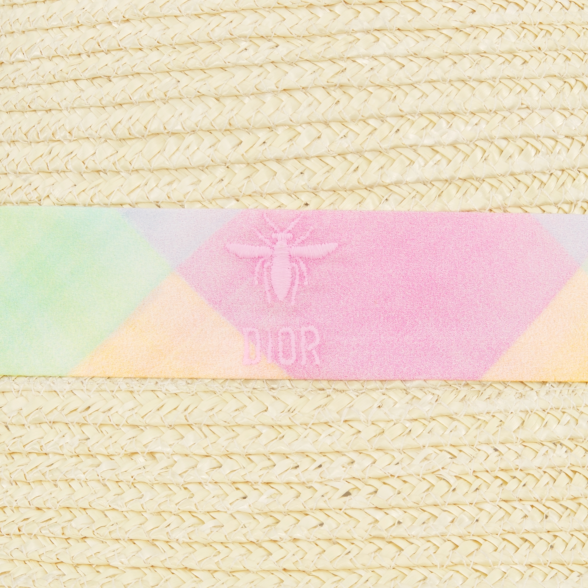 Baby Hat Natural Straw and Multicolor Madras-Style Cotton Voile E09