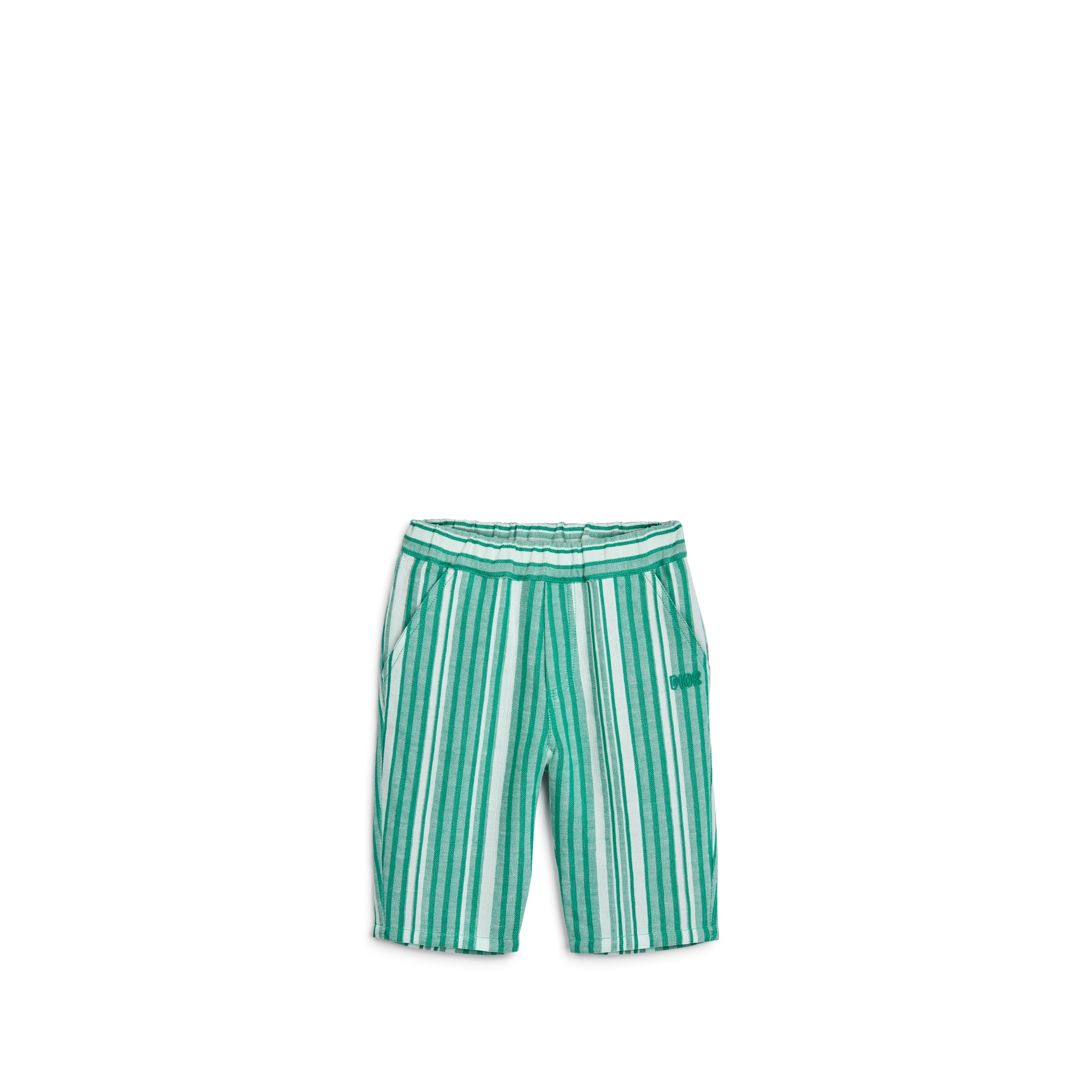 Baby Pants Ivory- and Green-Striped Cotton and Linen E01