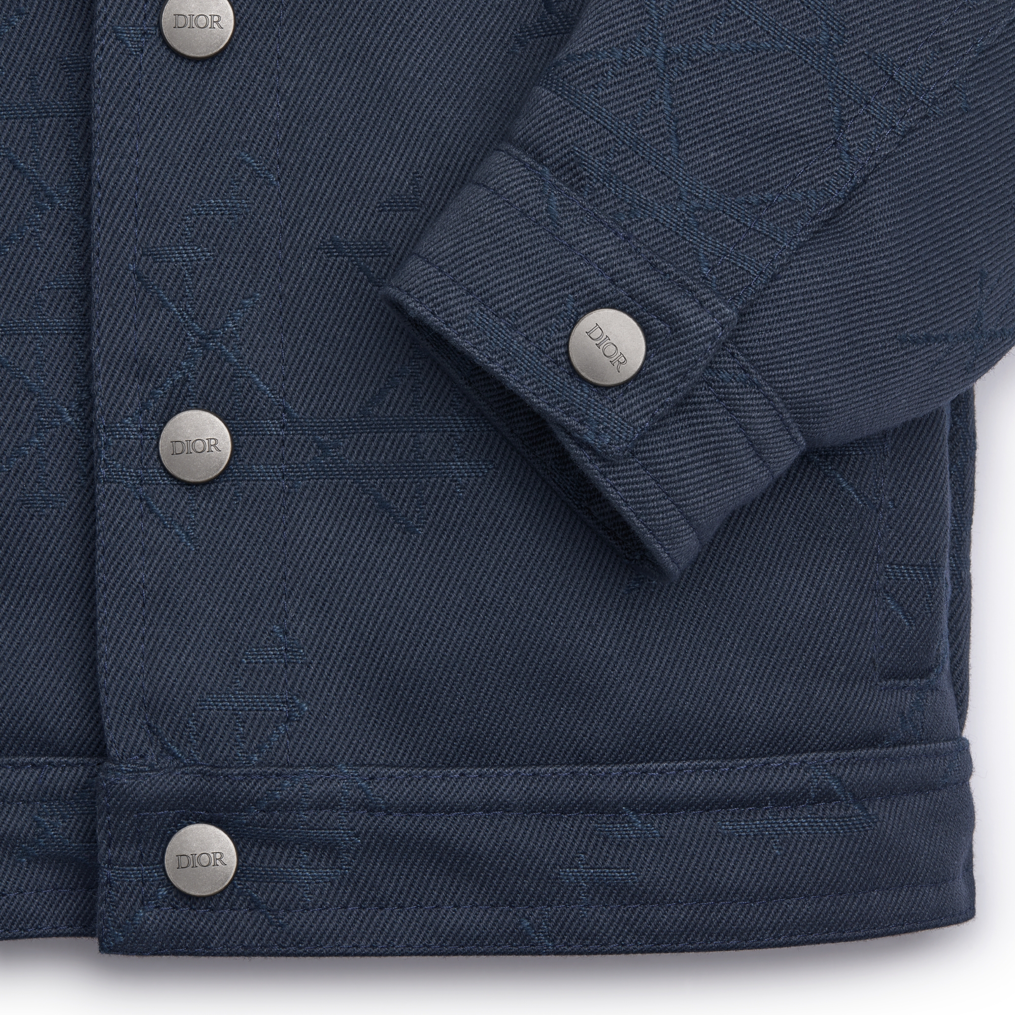 Baby Jacket Navy Blue Cotton-Blend Gabardine with Cannage Jacquard Motif E09