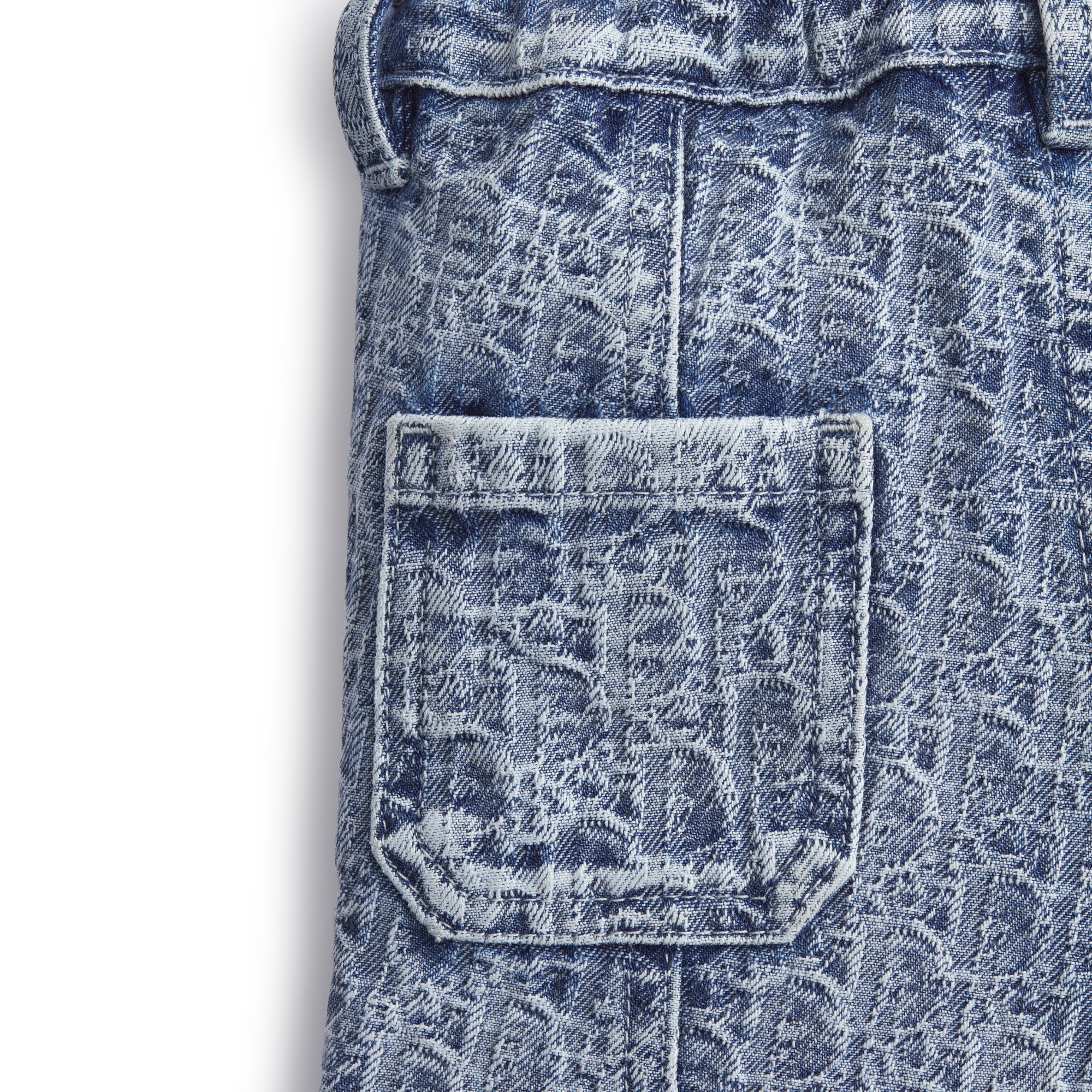 Baby Shorts Stonewashed Blue Needle-Punched Cotton Denim with Dior Oblique Jacquard E09