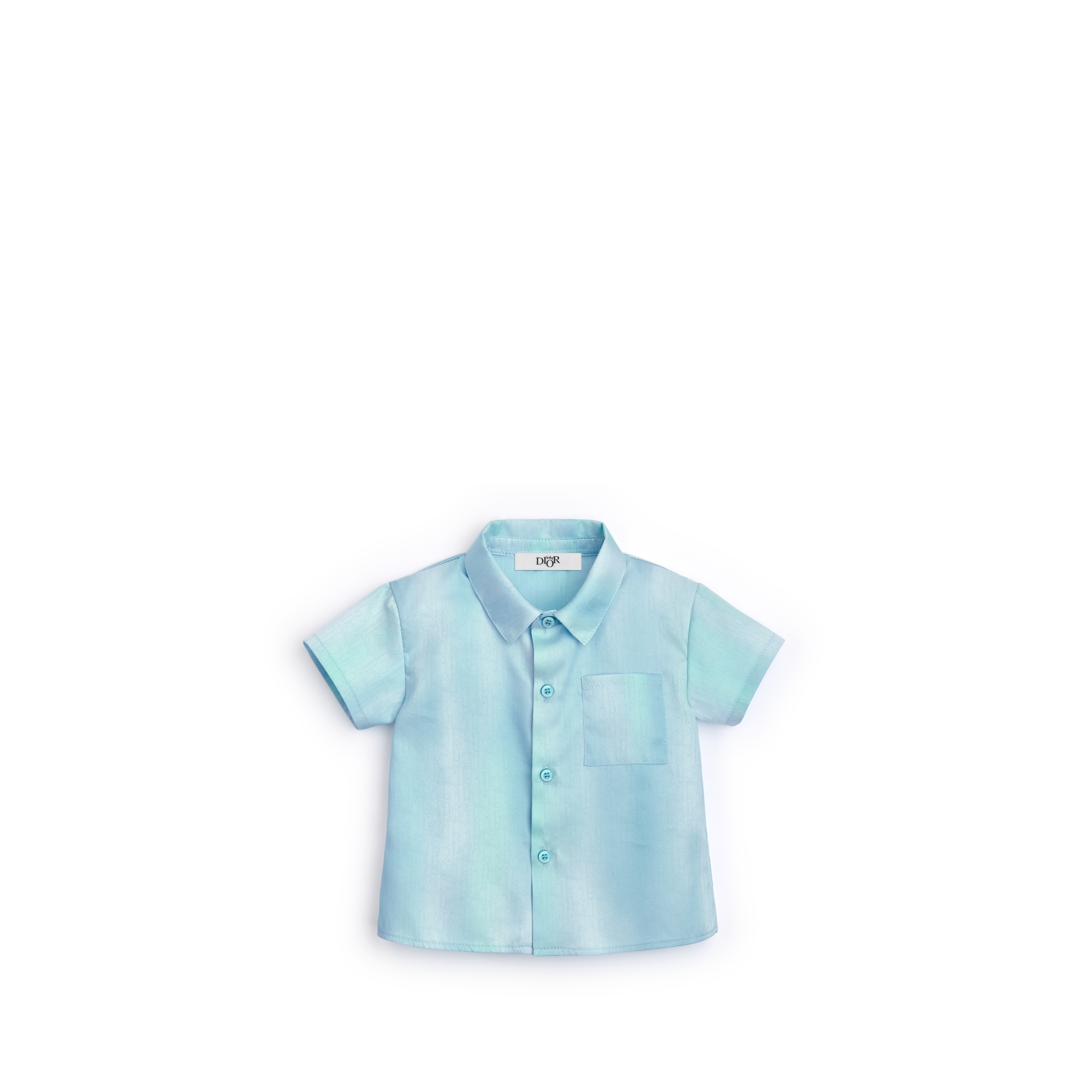 Baby Short-Sleeved Shirt Green and Blue Dior Oblique Cotton-Blend Jacquard E01