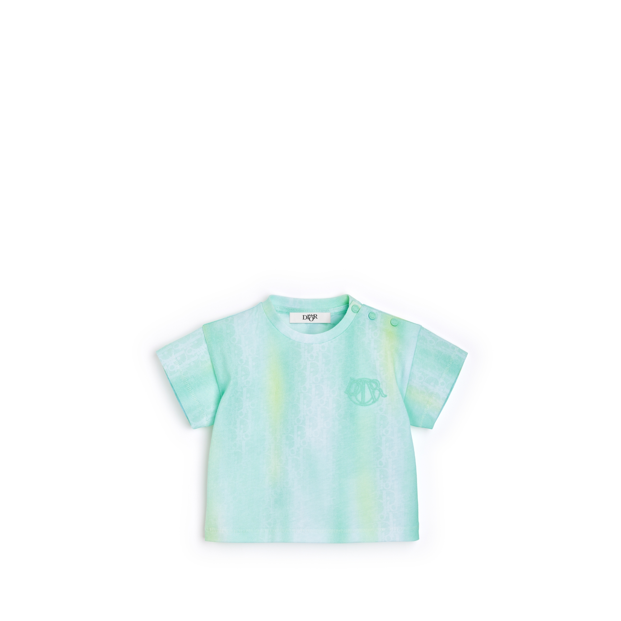 T-shirt per neonati Jersey di cotone giallo e verde céladon con stampa Dior Oblique sfumata E01