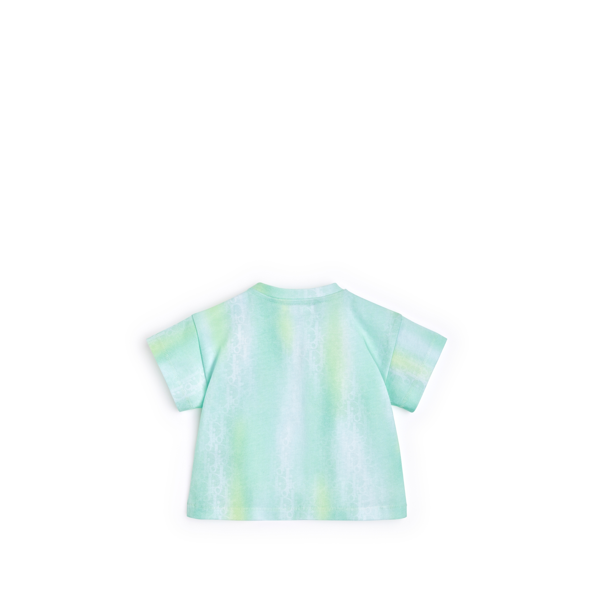 Baby T-Shirt Yellow and Celadon Cotton Jersey with Gradient Dior Oblique Print E08