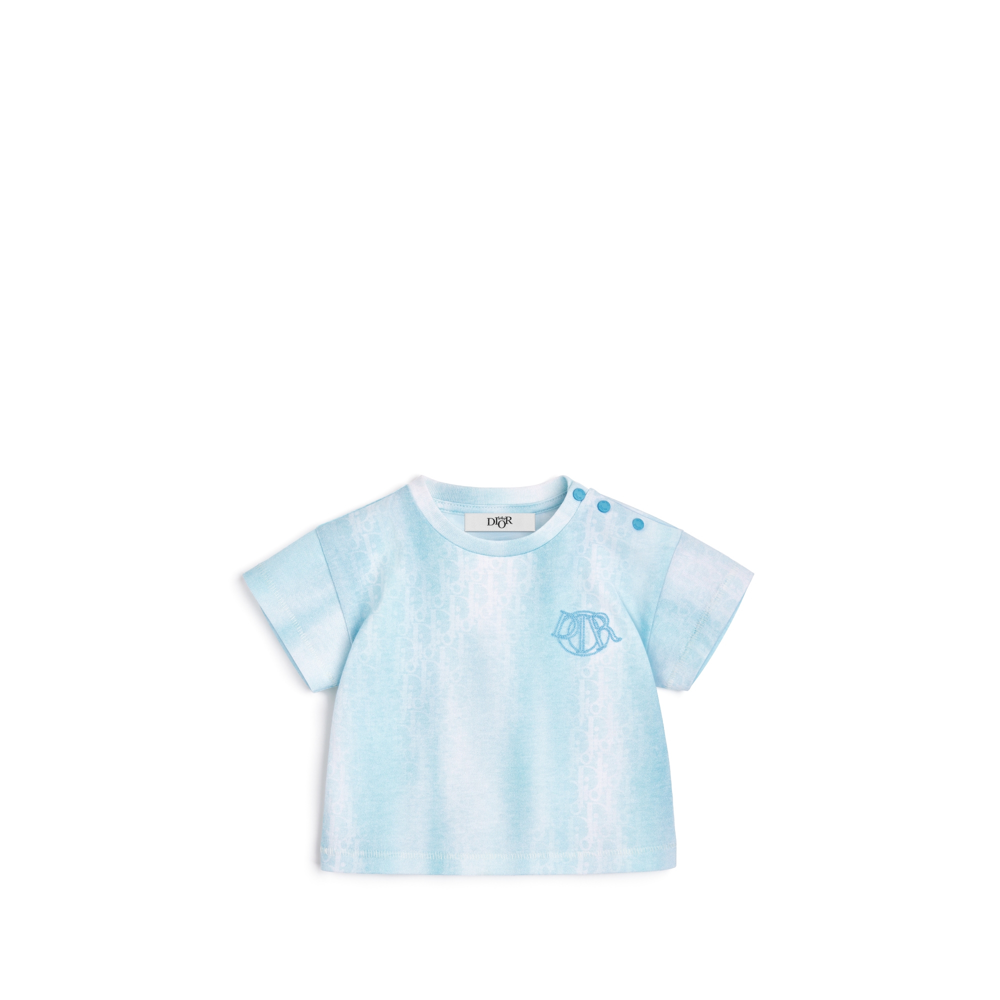 Baby T-Shirt Turquoise Cotton Jersey with Gradient Dior Oblique Print E01