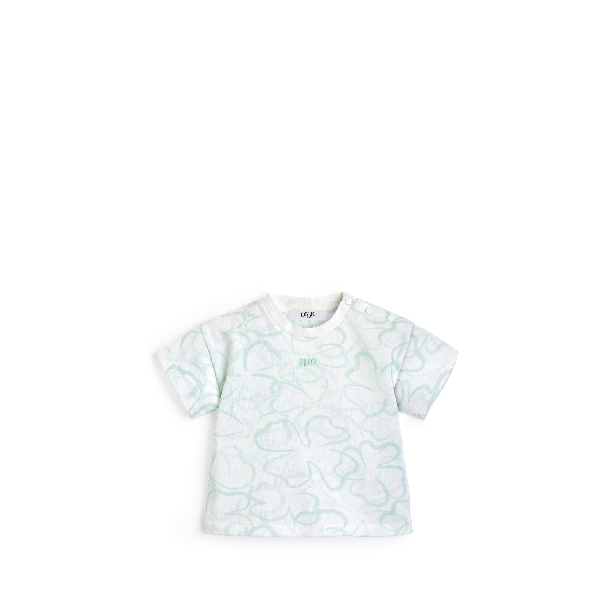 Baby T-Shirt Ivory Cotton Jersey with Light Green Macro Clover