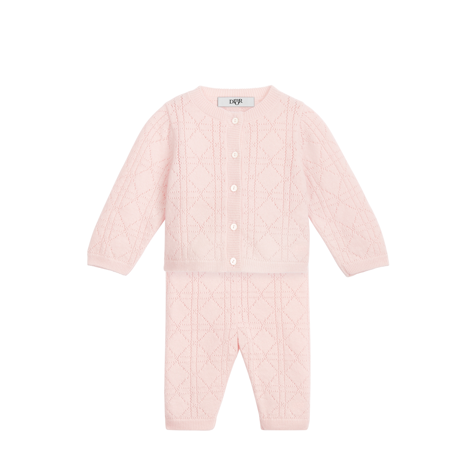 Newborn Gift Set Pale Pink Openwork Cannage Cashmere Knit | DIOR