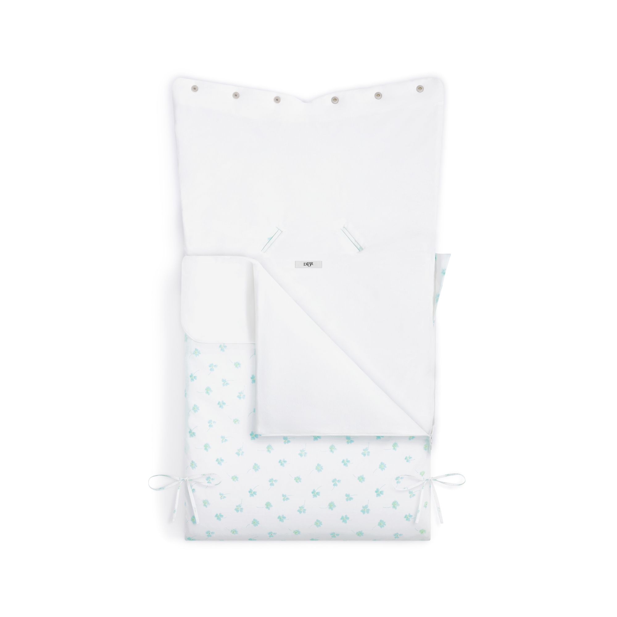 Saco para capazo Popelina de algodón marfil con motivo de trébol verde y dorado E03