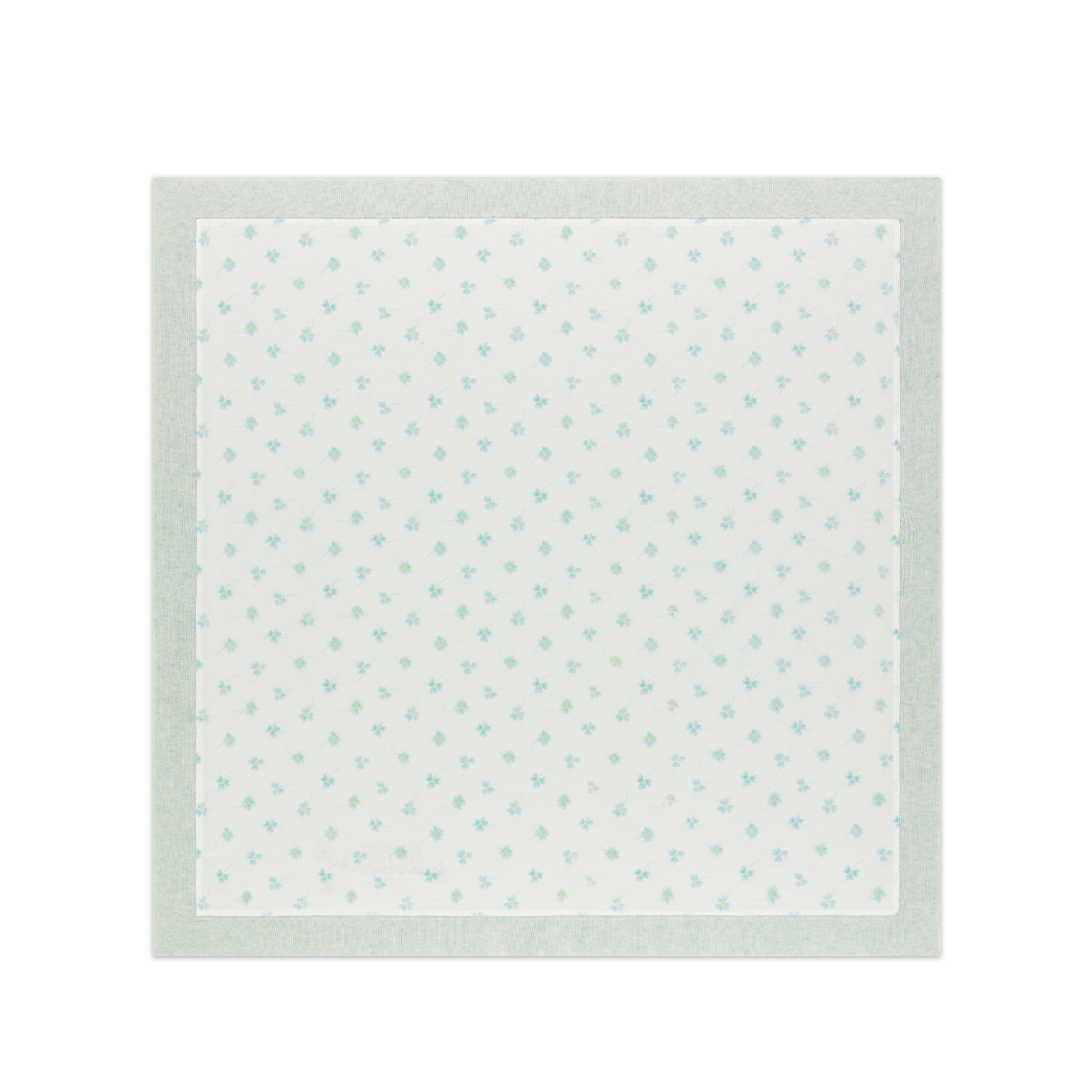 Baby Blanket Light Green Openwork Cotton Mouliné Knit and Ivory Cotton Poplin with Clover Motif E08