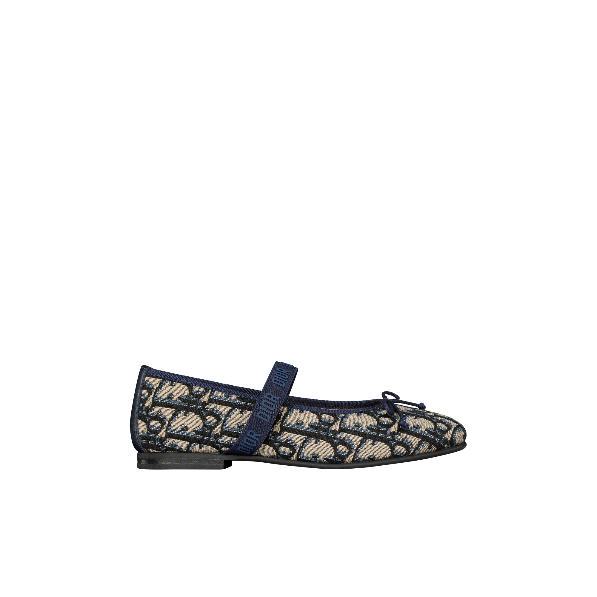 Kids' Ballet Flat Beige and Blue Dior Oblique Cotton Jacquard E02