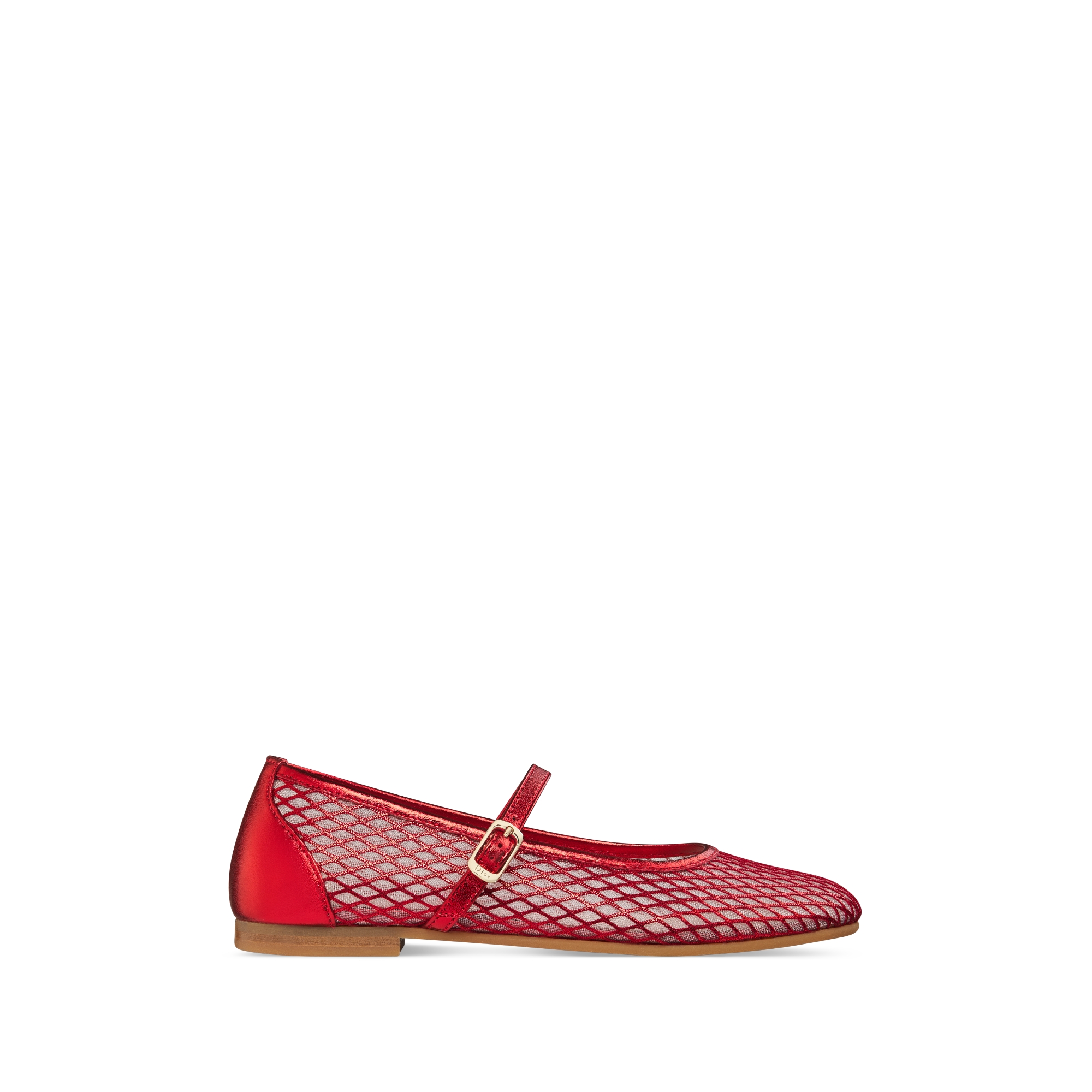 Kids' Ballet Flat Red Laminated Lambskin and Ivory Tulle E02
