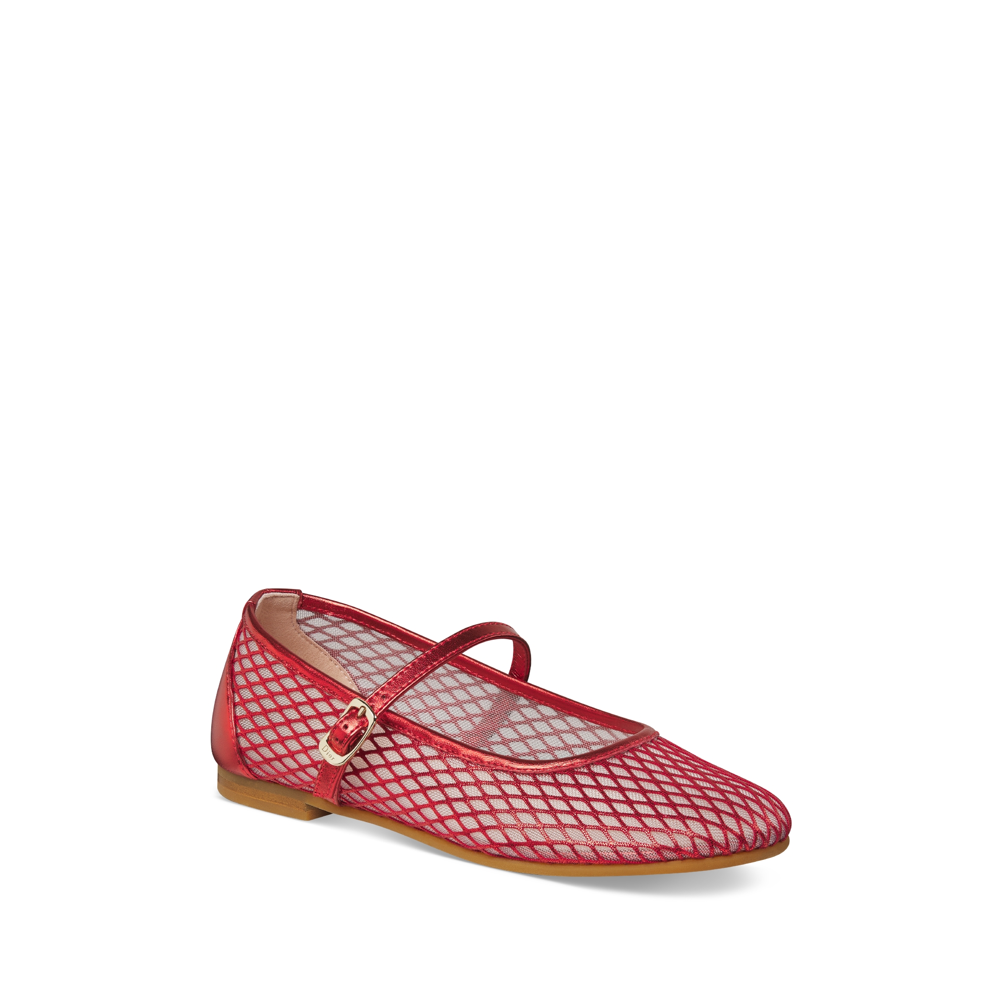 Kids' Ballet Flat Red Laminated Lambskin and Ivory Tulle E03