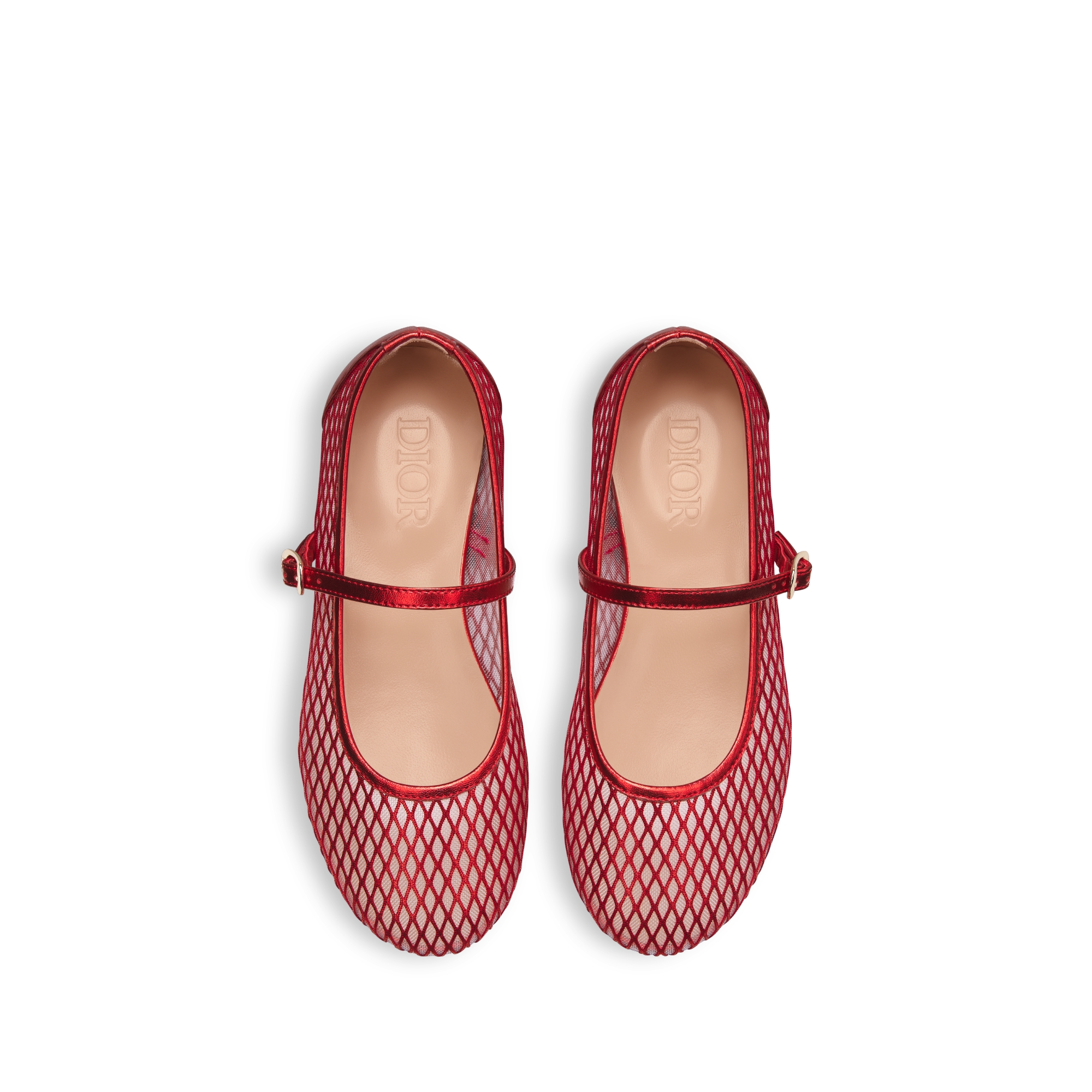 Kids' Ballet Flat Red Laminated Lambskin and Ivory Tulle E06